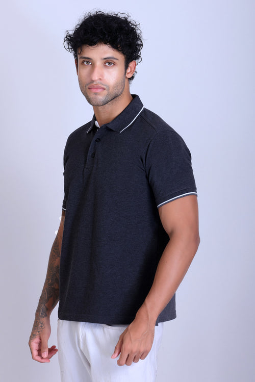 PIKMEE Highline Polo T-Shirt in Charcoal Grey with White - image 3