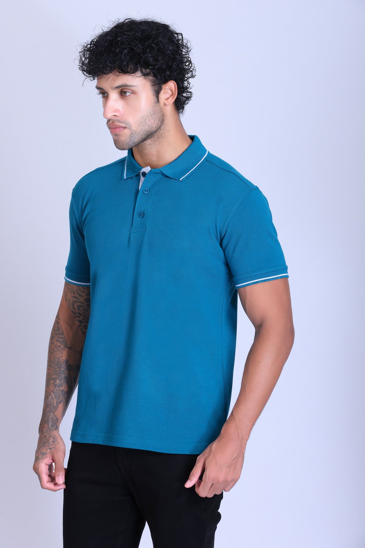 PIKMEE Highline Polo T-Shirt in Turquoise Green with White - image 3