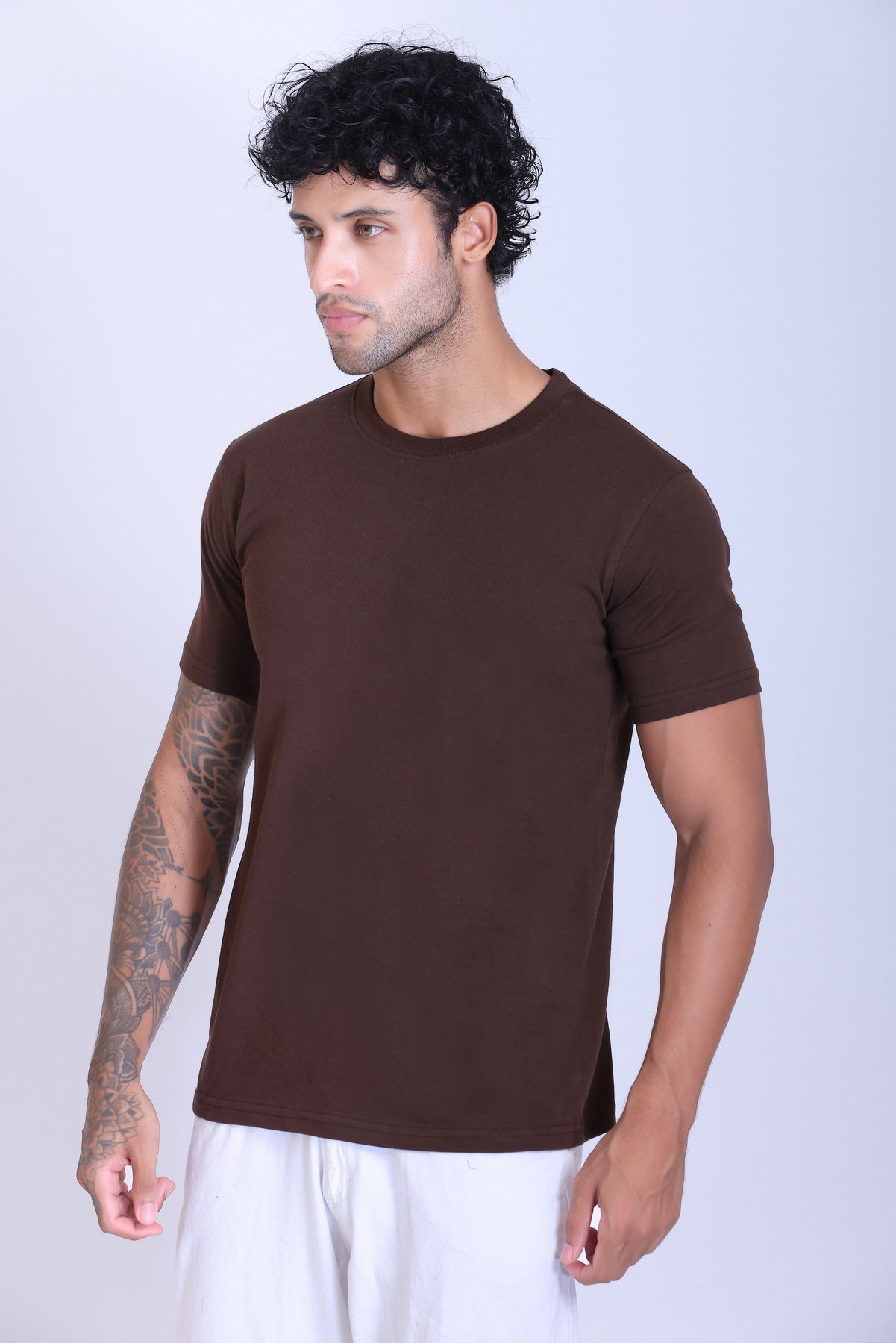 PIKMEE Skinta Bio Wash Crew Neck T-Shirt in Chocolate Brown - image 3