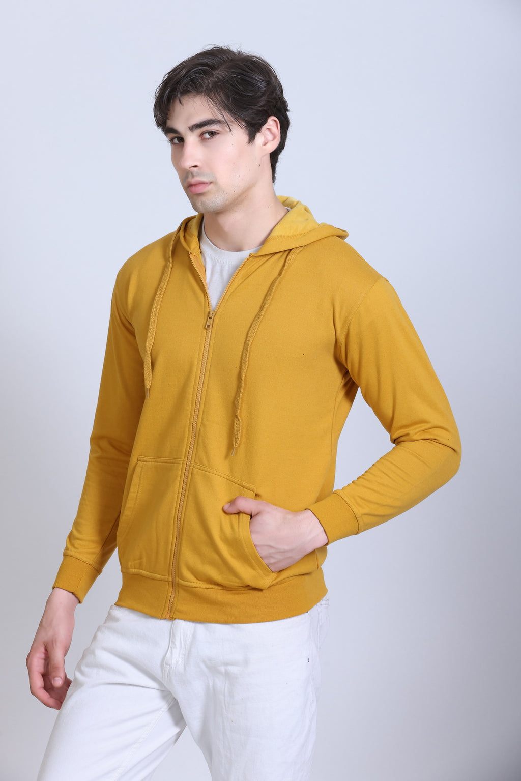Pikmee Zero Degree Men's Zippered Hooded Sweatshirt - Mustard