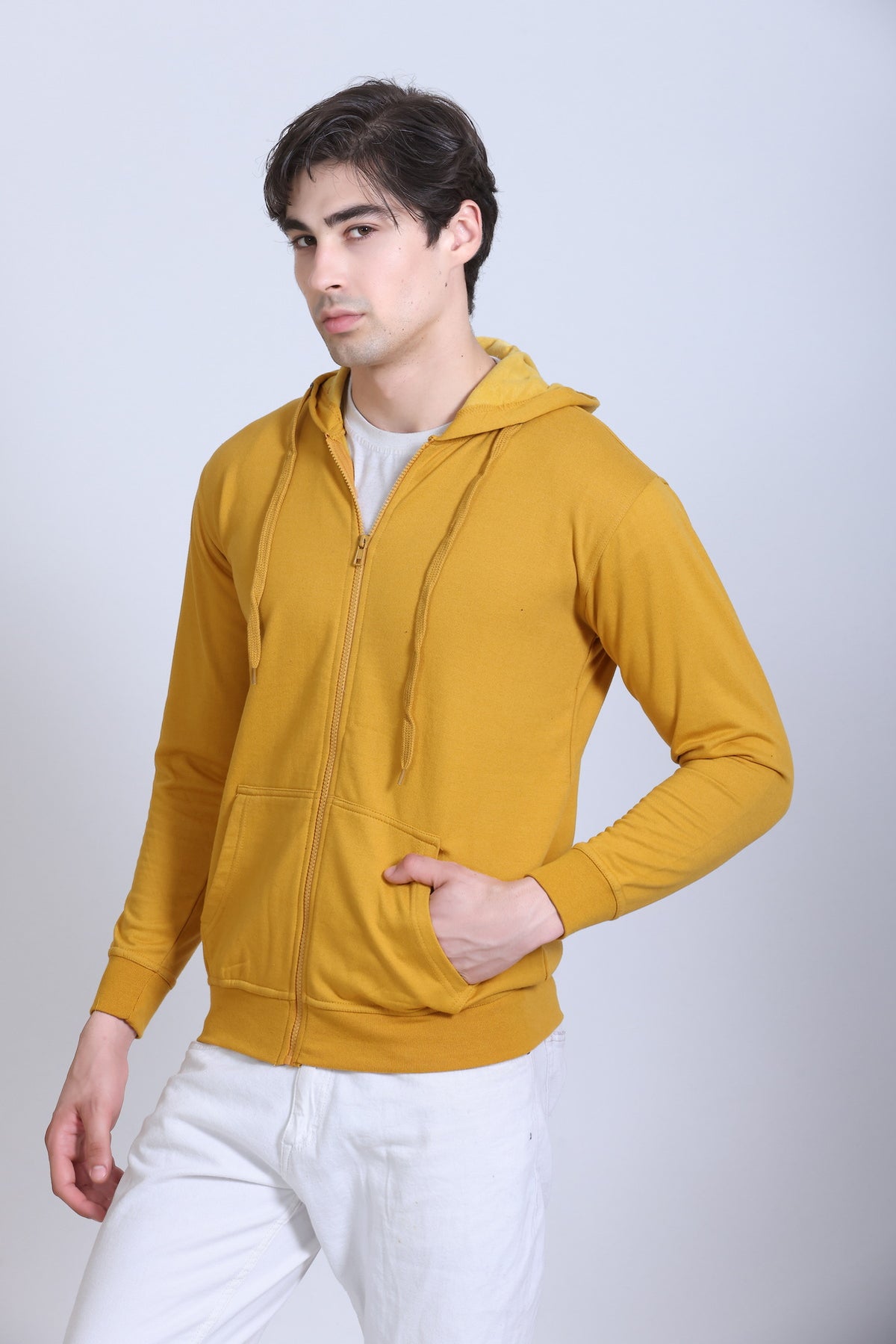 Pikmee Zero Degree Men's Zippered Hooded Sweatshirt - Mustard