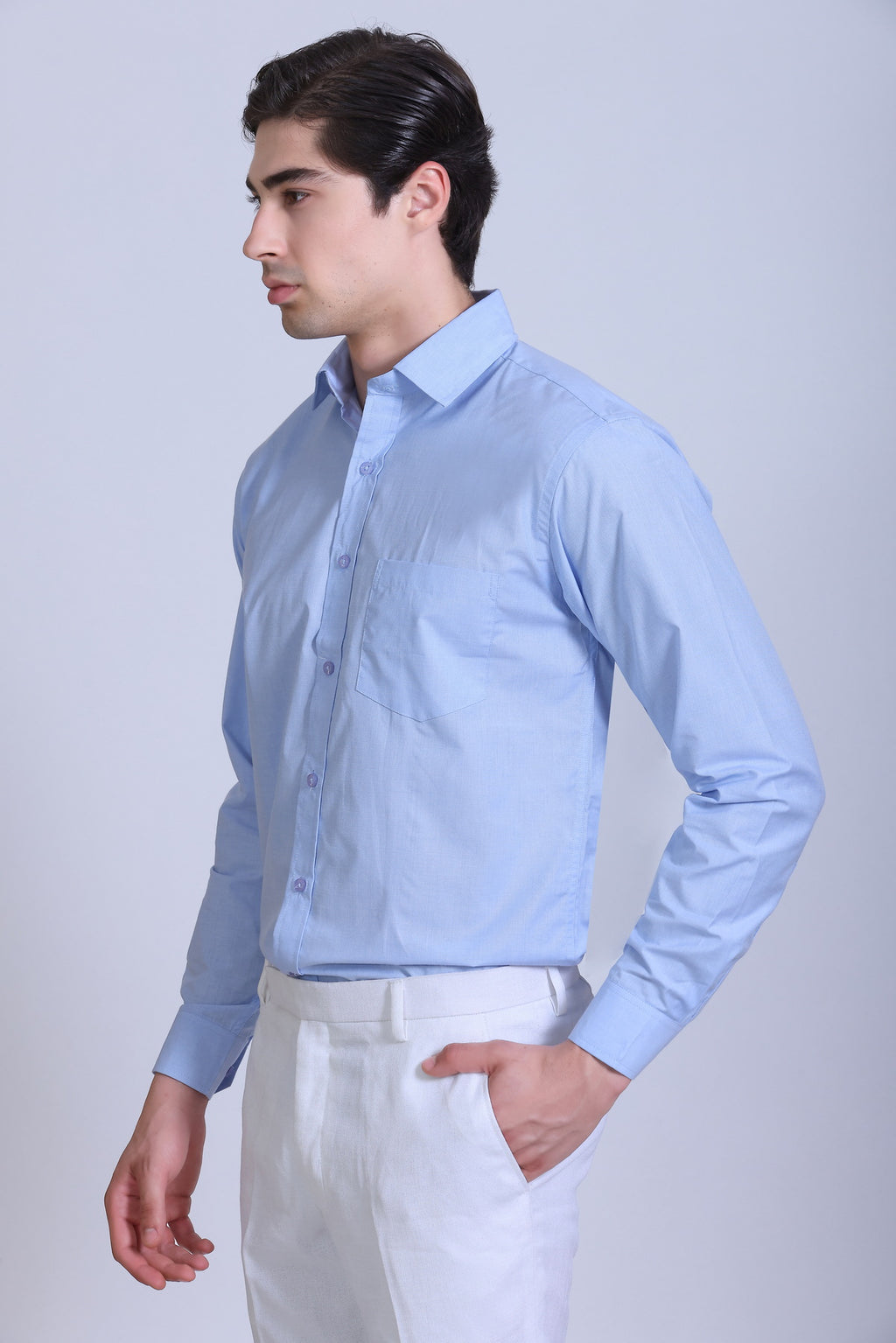 Pikmee Monte Franco Men's Regular Fit Formal Shirt - Light Blue
