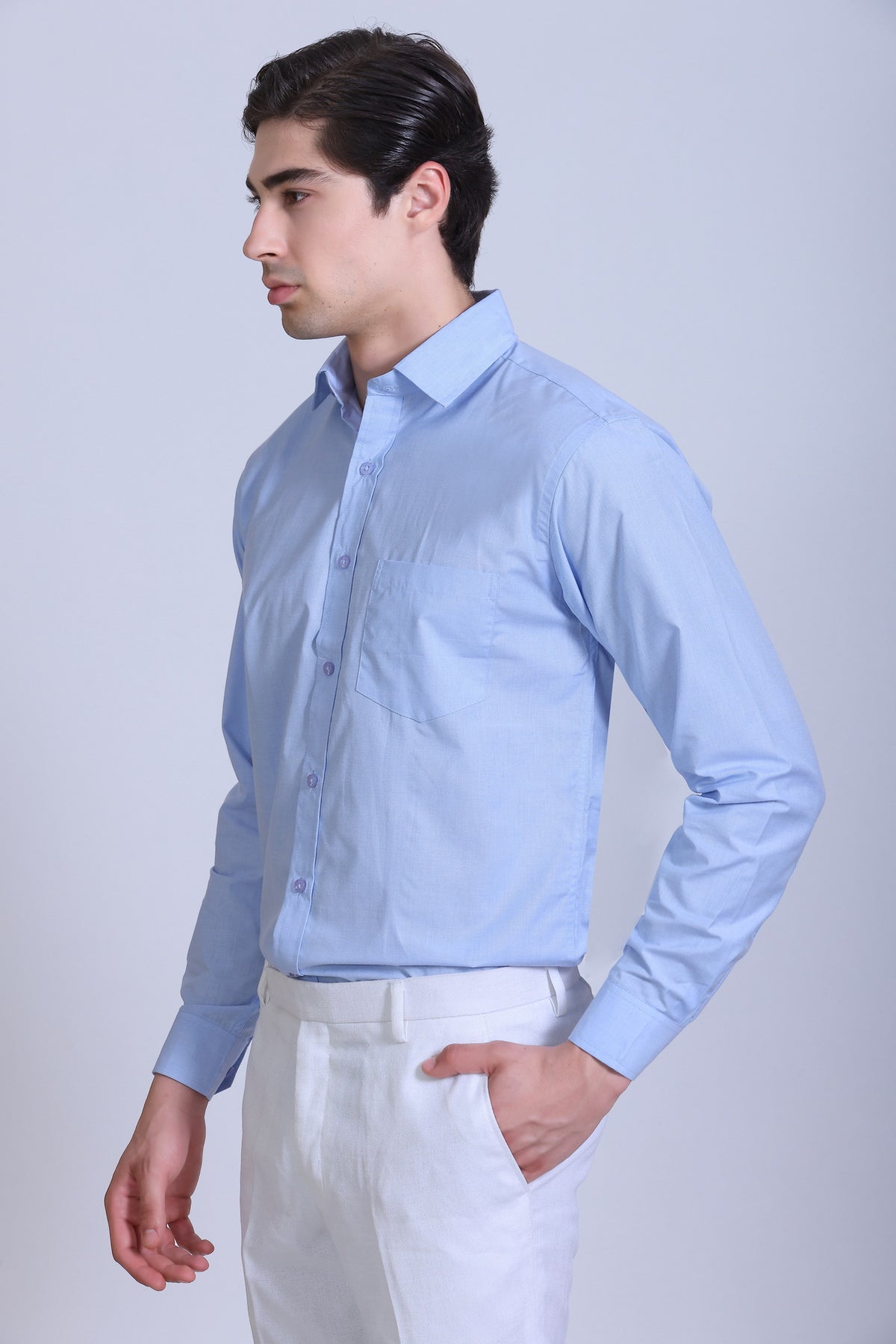 Pikmee Monte Franco Men's Regular Fit Formal Shirt - Light Blue