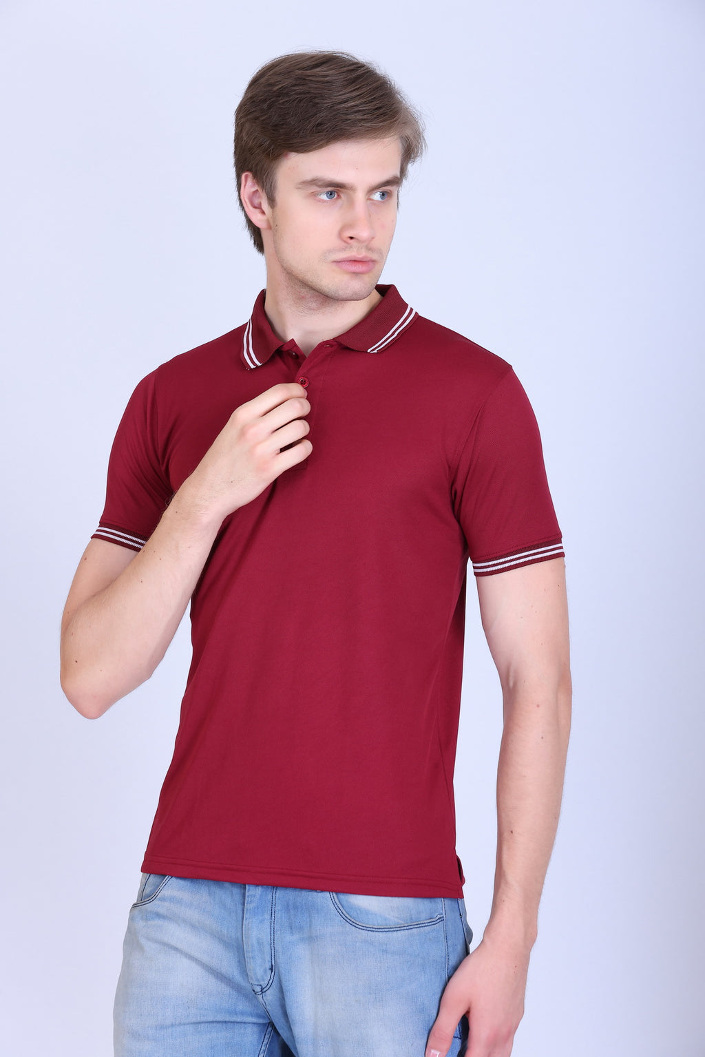 Sports Republic Acti Hy:Dry Dryfit Polo T-Shirt in Maroon With White Tipping - 2