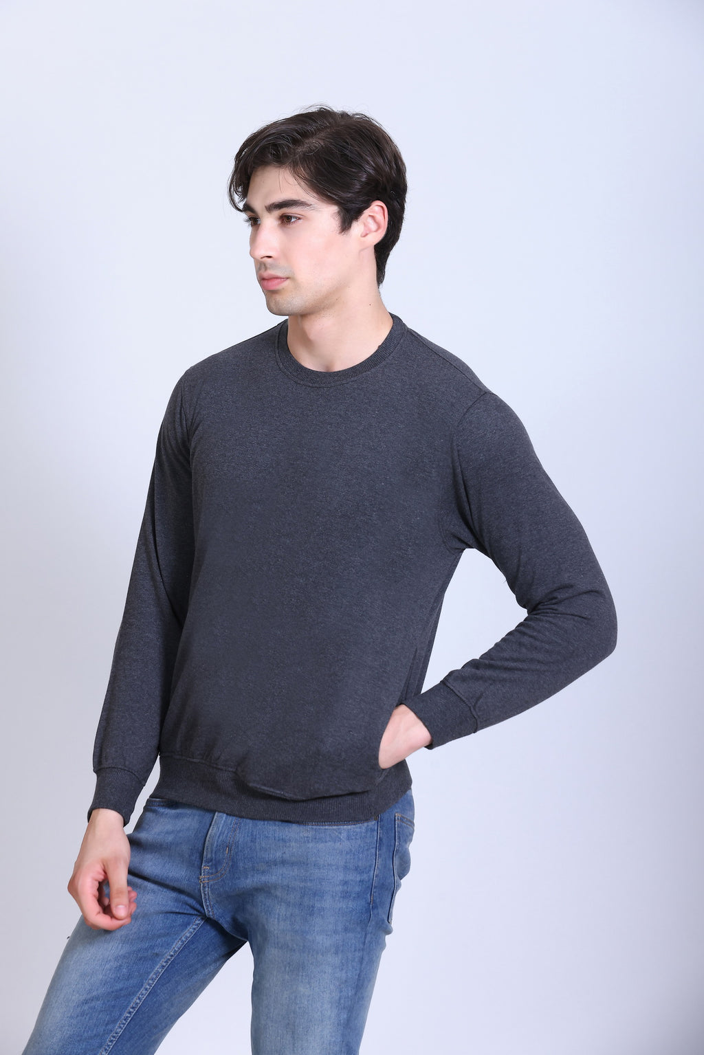 Pikmee Zero Degree Men's Crew Neck Cotton Fleece Sweatshirt - Charcoal Grey