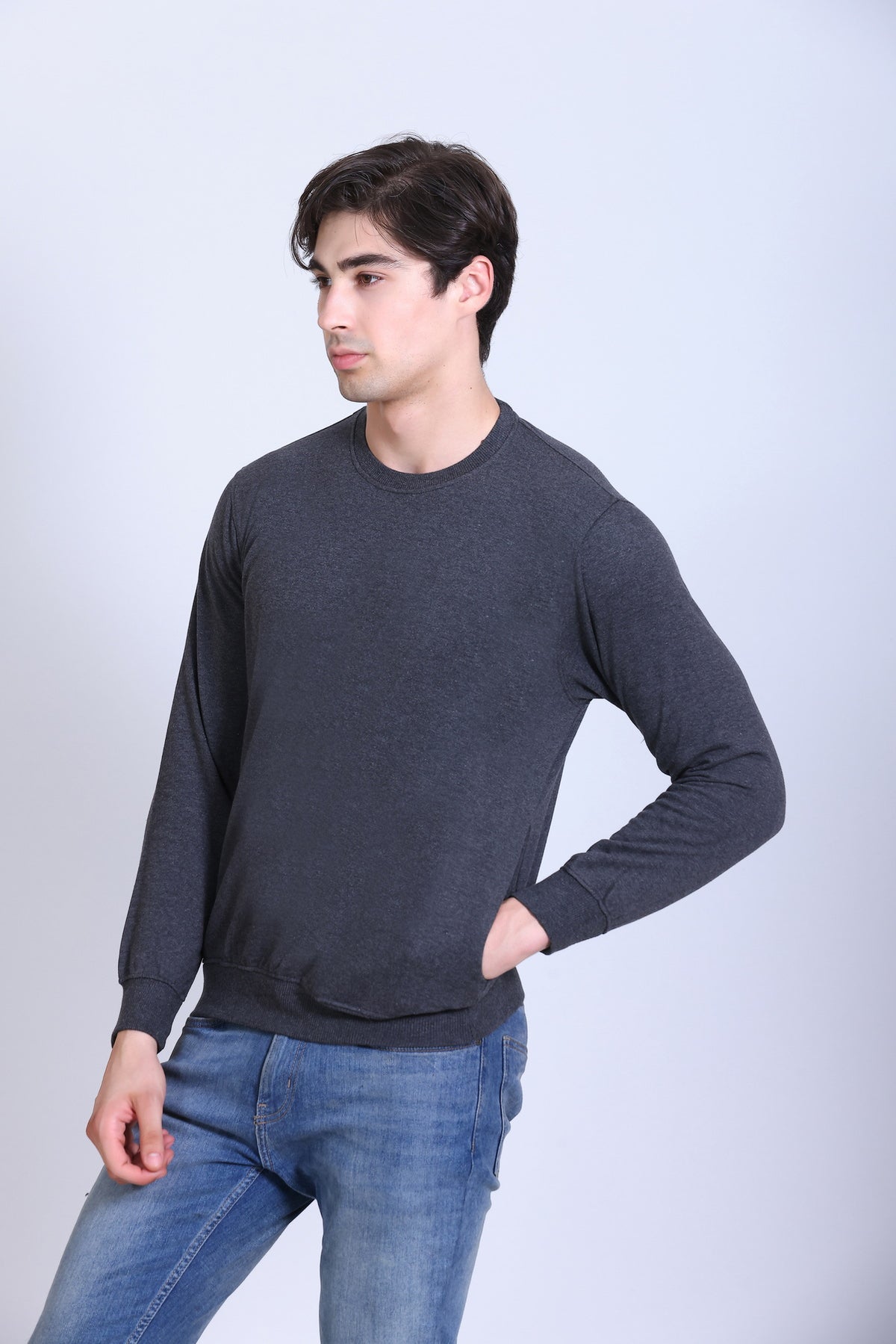 Pikmee Zero Degree Men's Crew Neck Cotton Fleece Sweatshirt - Charcoal Grey