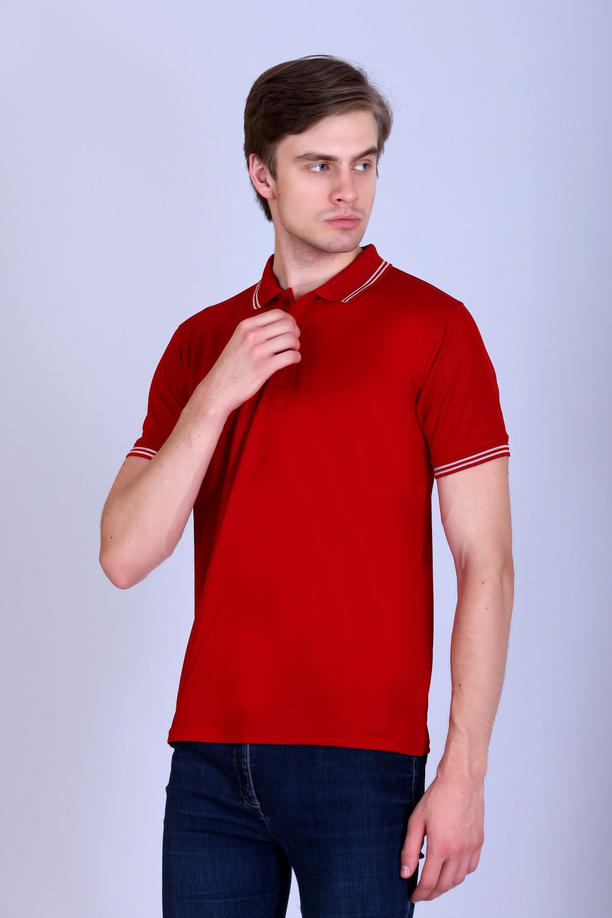 Sports Republic Acti Hy:Dry Dryfit Polo T-Shirt in Red With White Tipping - 2
