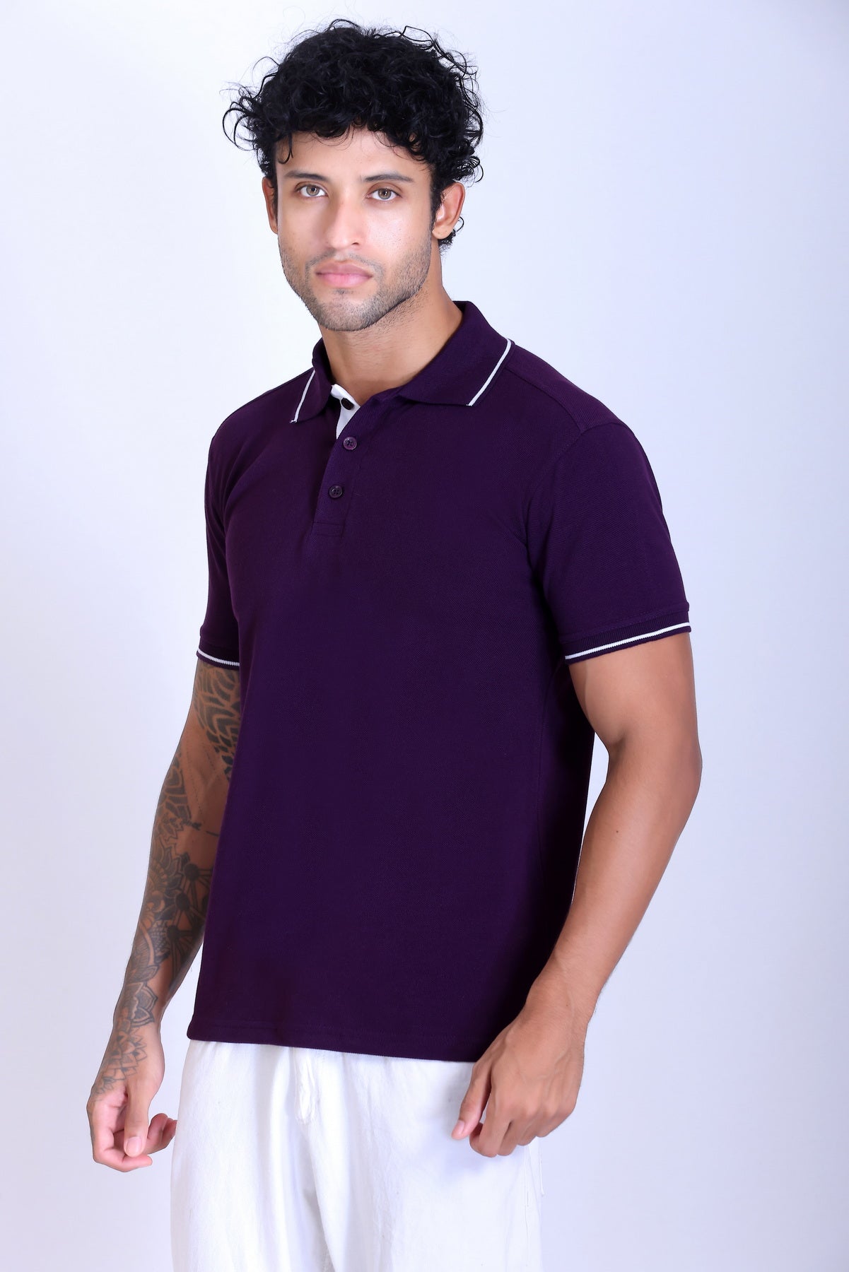 PIKMEE Highline Polo T-Shirt in Purple with White - image 3