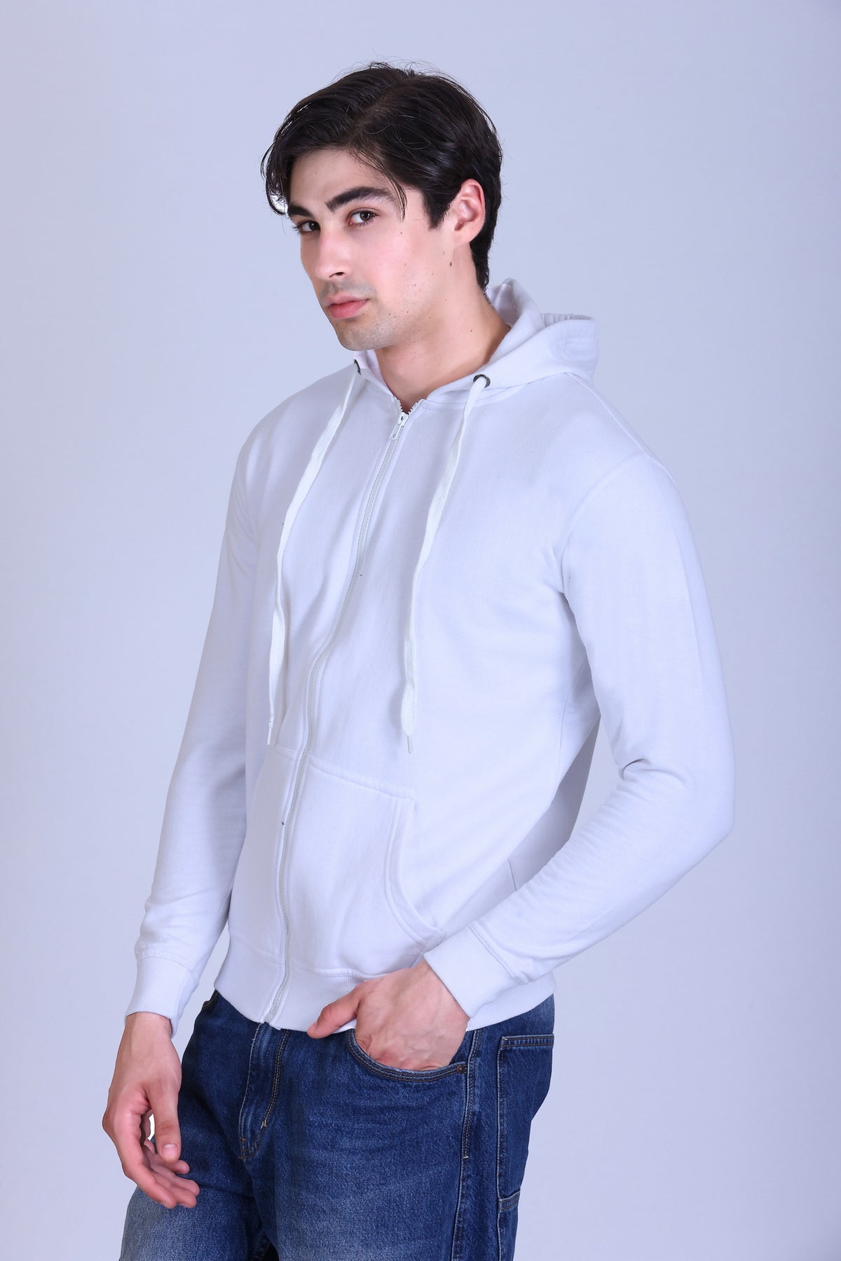 Pikmee Zero Degree Men's Zippered Hooded Sweatshirt - White