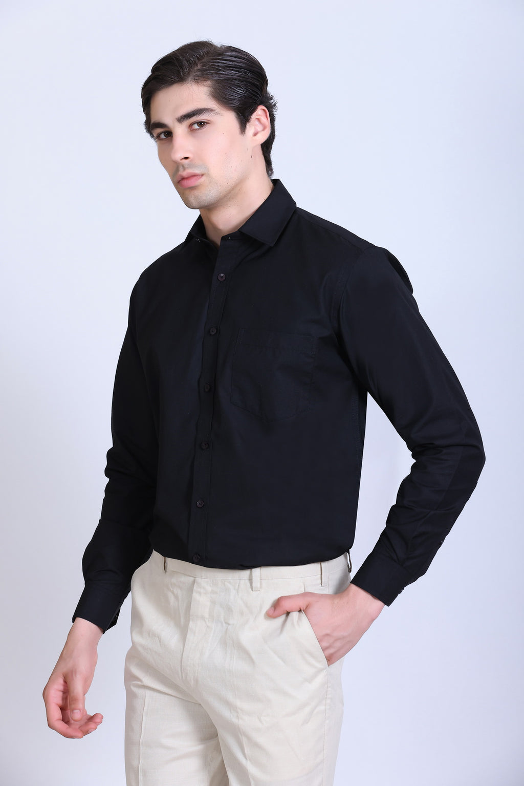 Pikmee Monte Franco Men's Regular Fit Formal Shirt - Black
