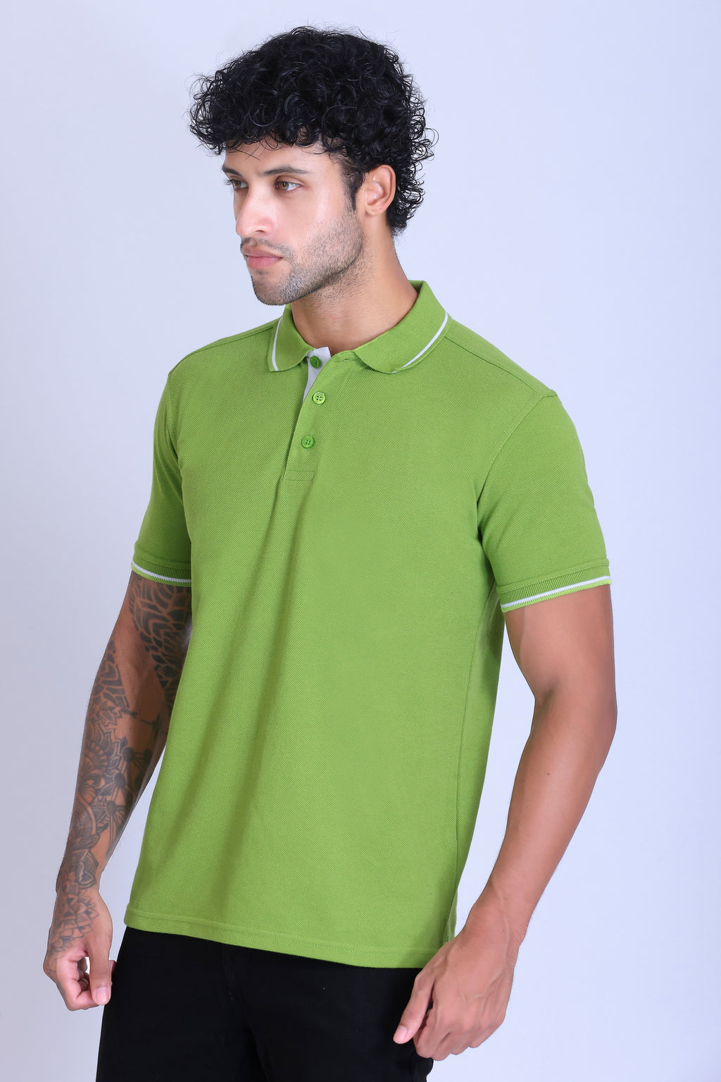 PIKMEE Highline Polo T-Shirt in Apple Green with White - image 3