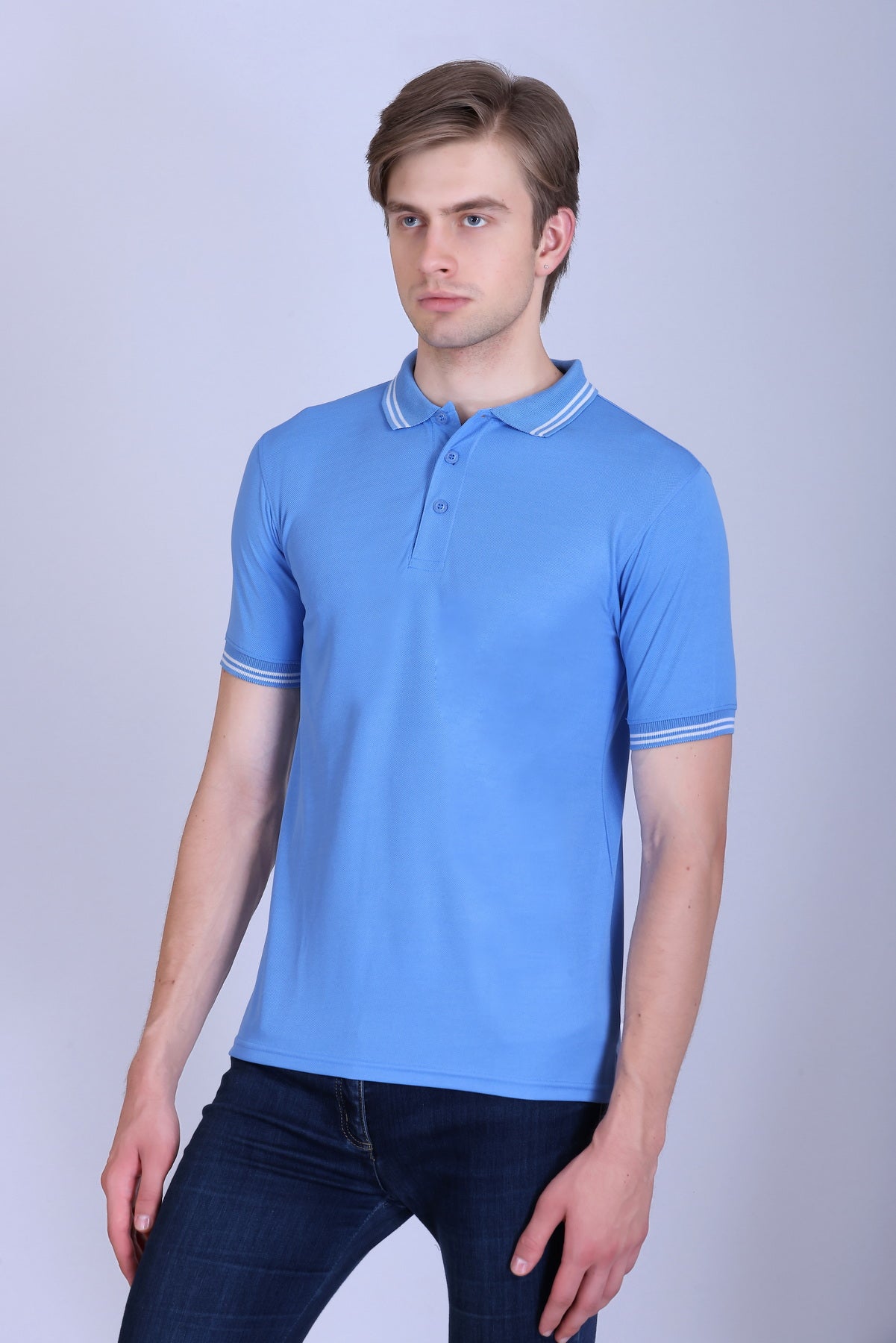 Sports Republic Acti Hy:Dry Dryfit Polo T-Shirt in Sky Blue With White Tipping - 2