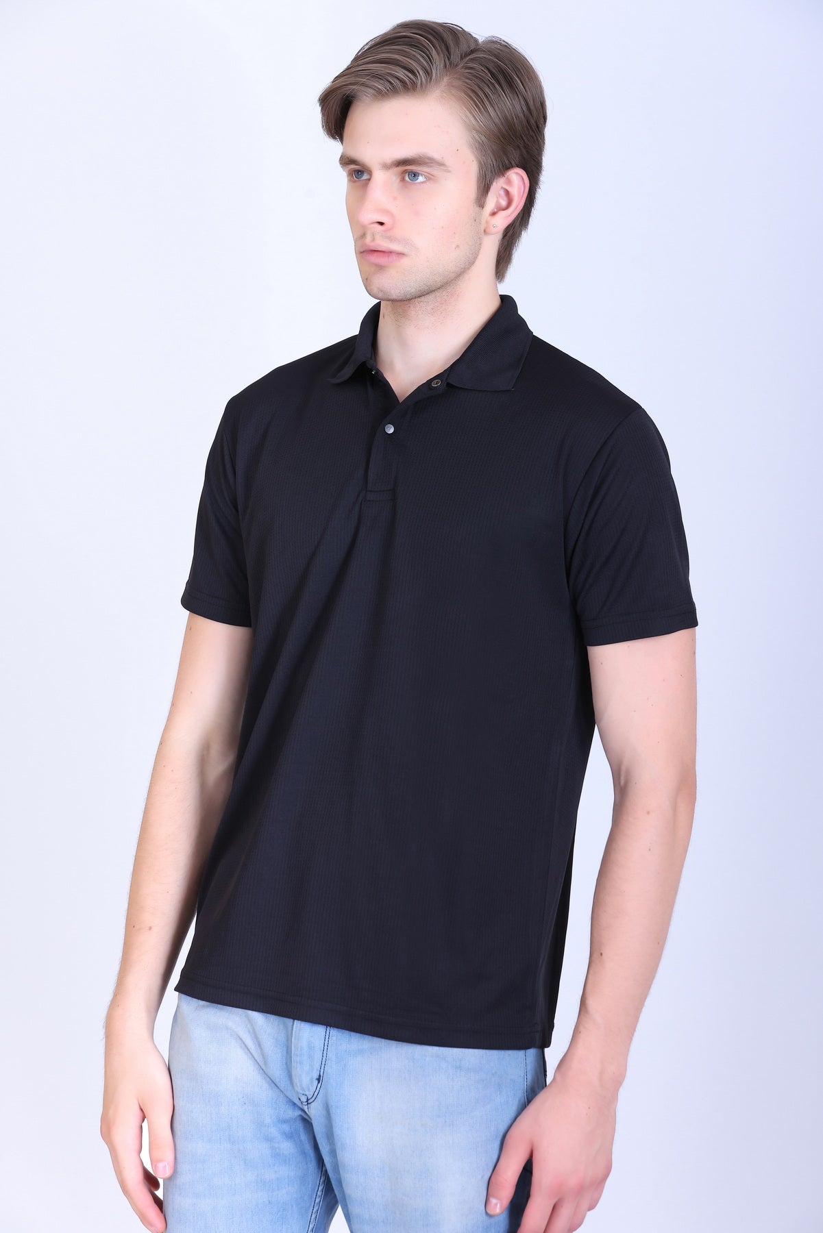 WINBARG Solid Stretch Polo T-Shirt in Black - image 3