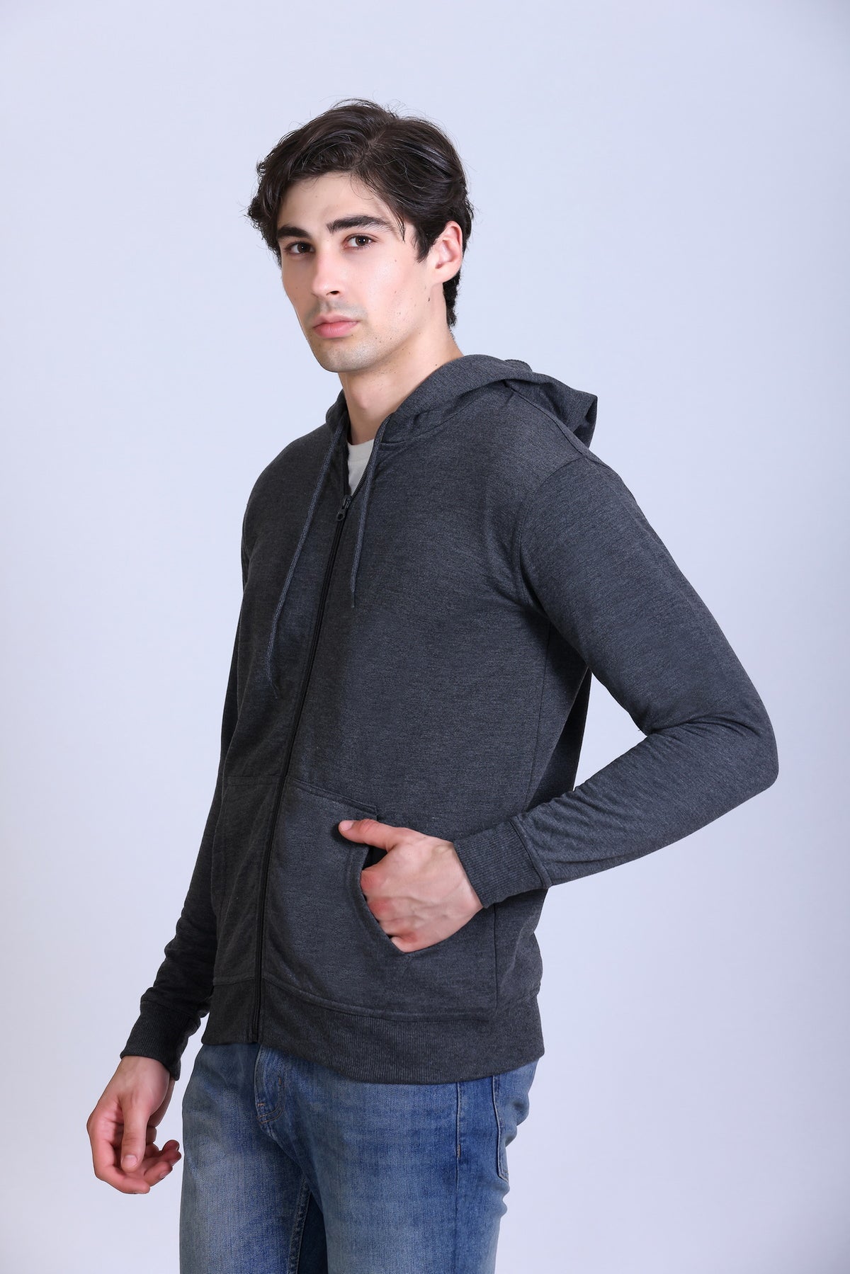 Pikmee Polaris Men's Zipper Hoodie Sweatshirt - Charcoal Grey