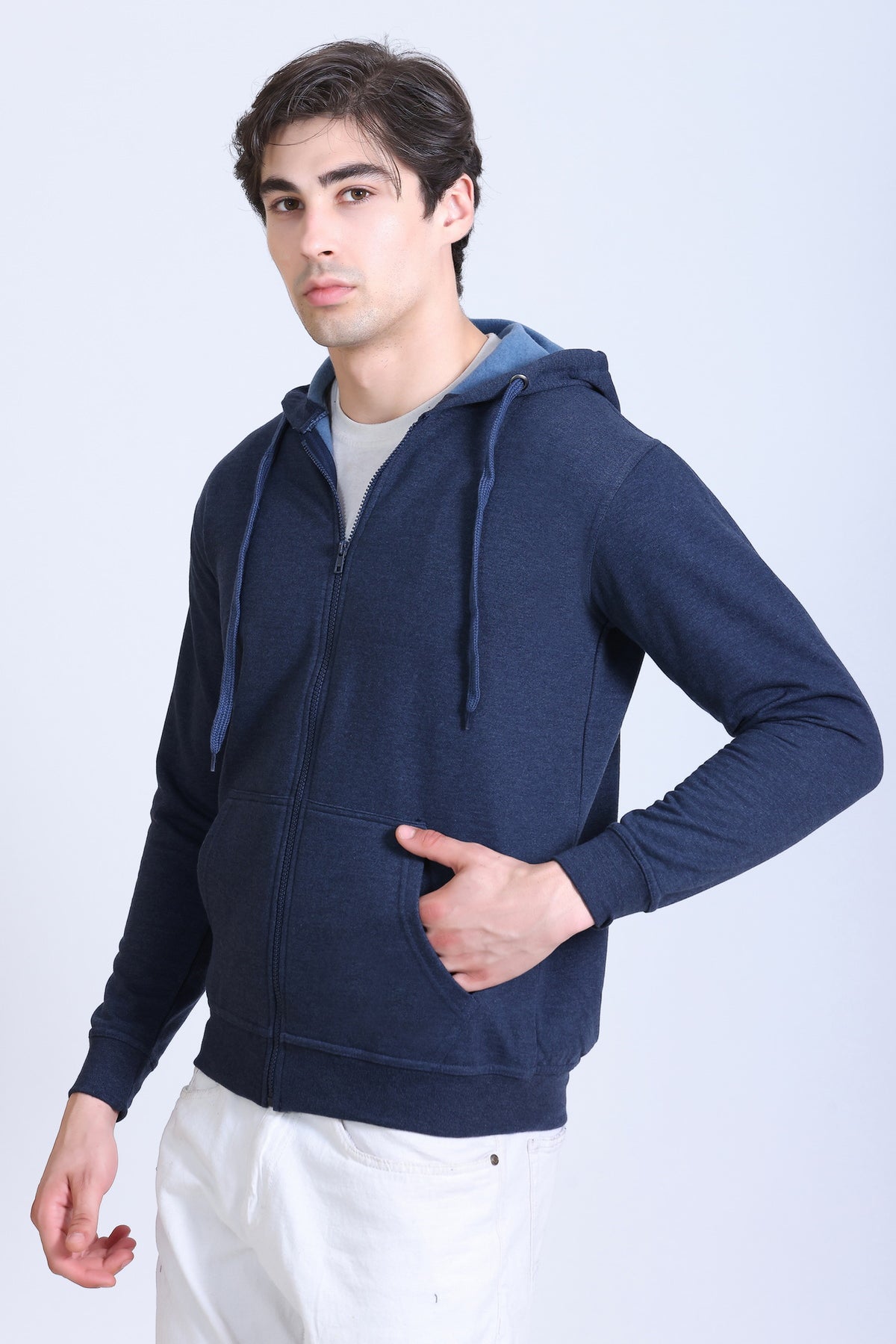 Pikmee Zero Degree Men's Zippered Hooded Sweatshirt - Denim Blue