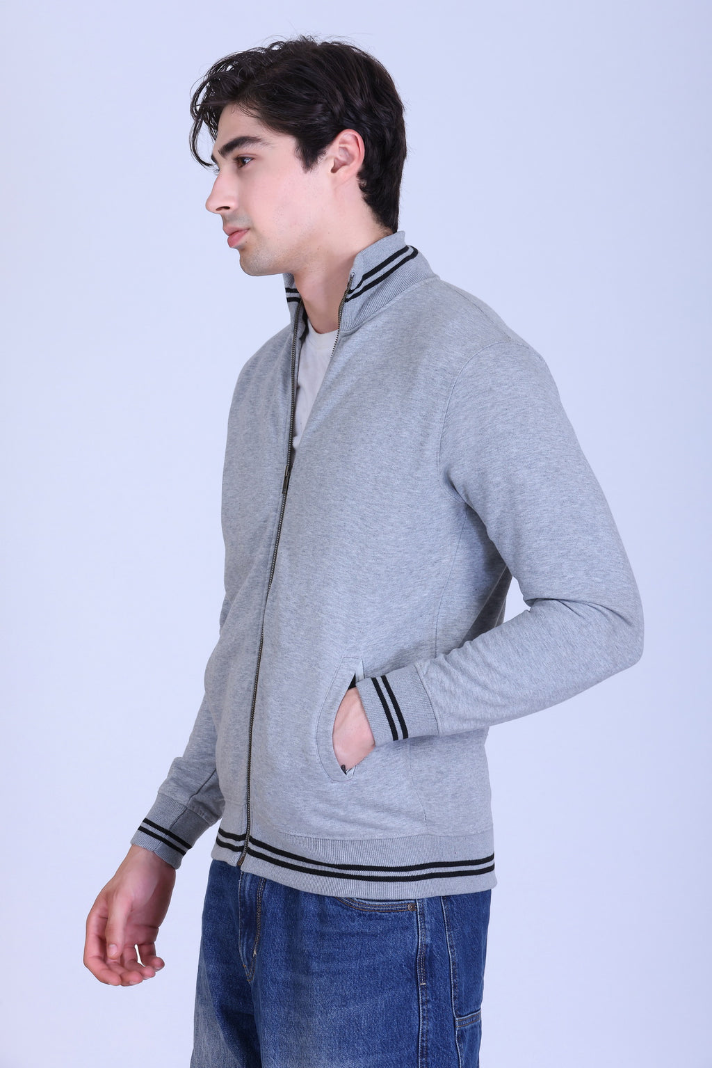 Pikmee Zero Degree Men's Turtle Neck Sweatshirt - Grey Melange With Black