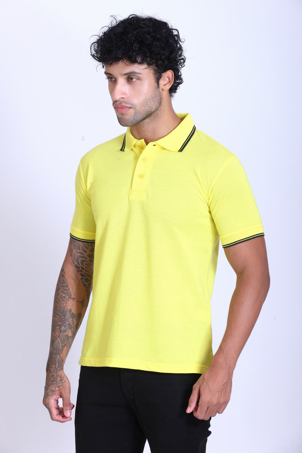 PIKMEE Tipline Polo T-Shirt in Lemon Yellow with Black Tipping - image 3