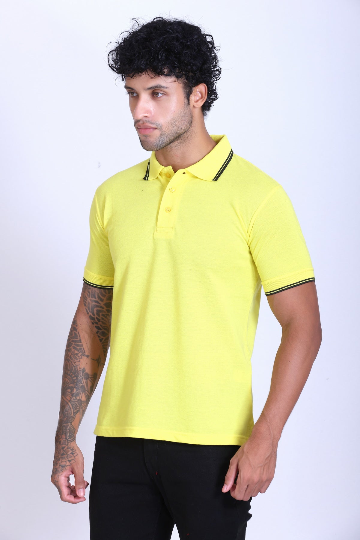 PIKMEE Tipline Polo T-Shirt in Lemon Yellow with Black Tipping - image 3