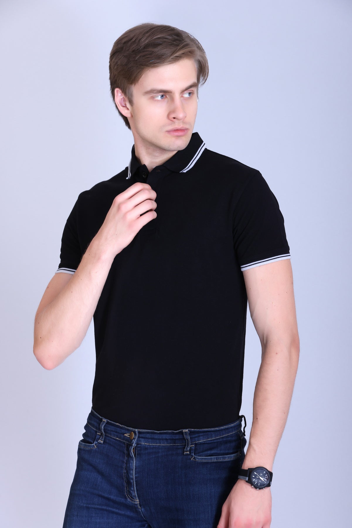 PIKMEE Tipline Polo T-Shirt in Black with White Tipping - image 3