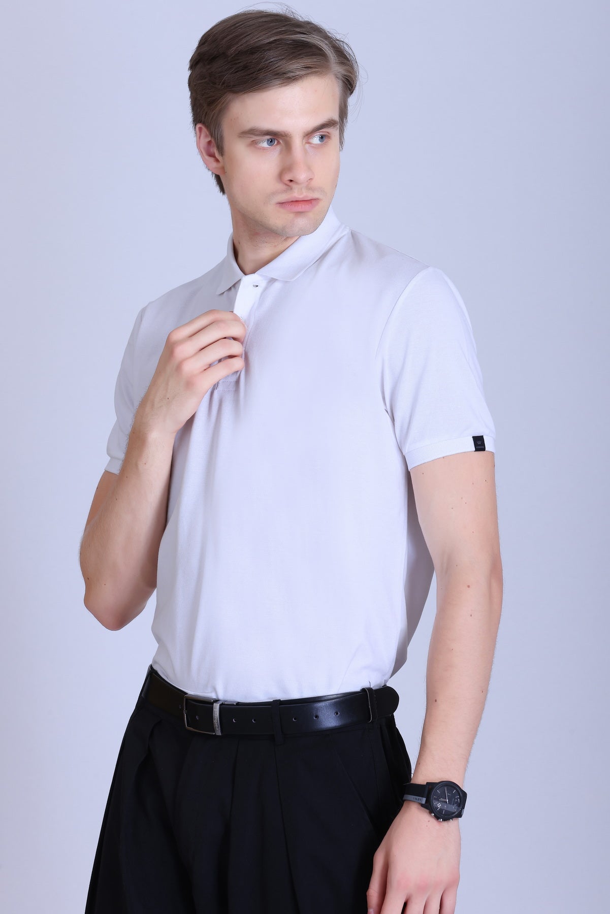 WINBARG Solid Stretch Polo T-Shirt in White - image 3