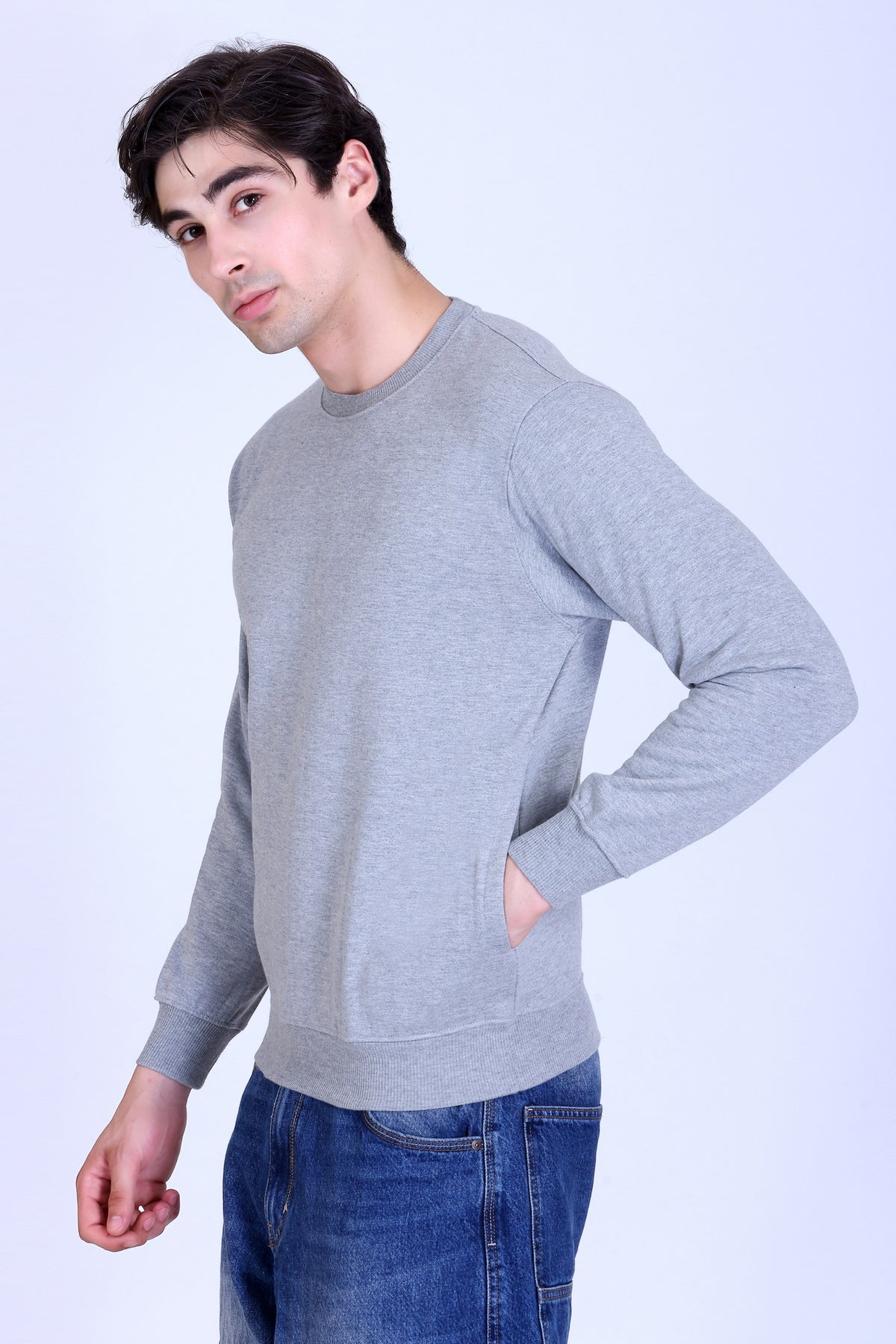 Pikmee Zero Degree Men's Crew Neck Cotton Fleece Sweatshirt - Grey Melange