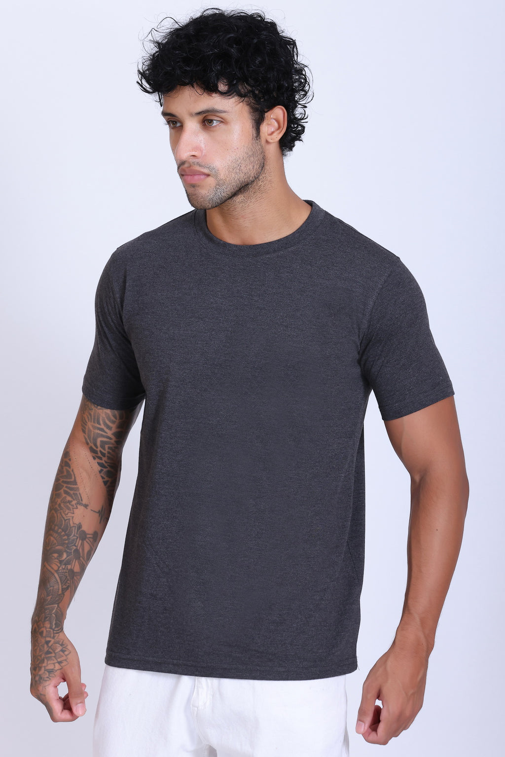 PIKMEE Skinta Bio Wash Crew Neck T-Shirt in Anthra Melange - image 3