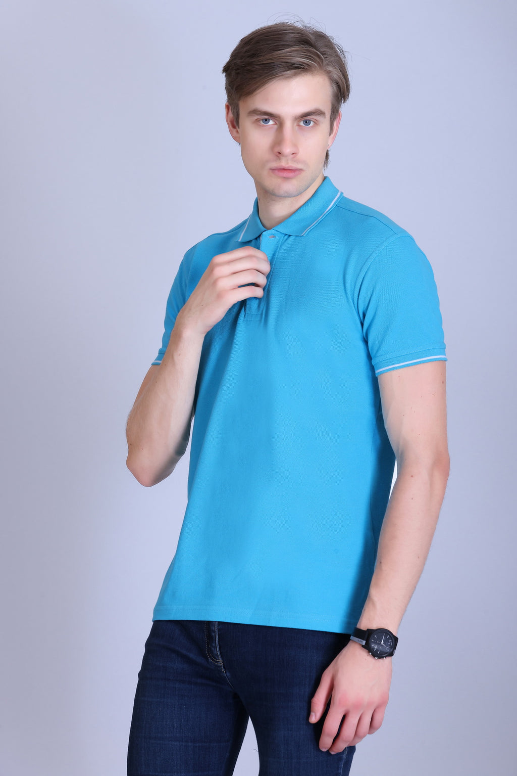 PIKMEE Highline Polo T-Shirt in Electric Blue with White - image 3
