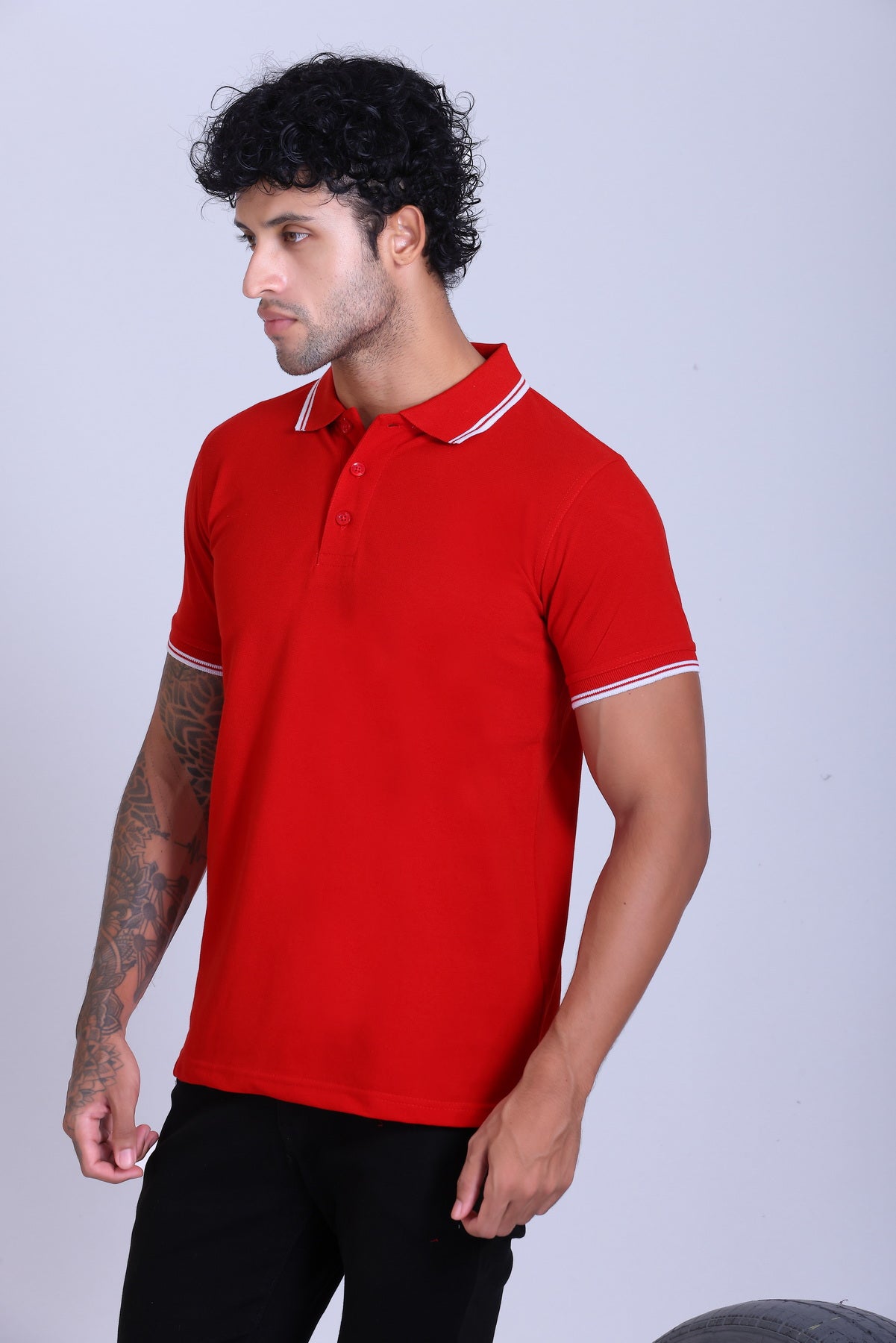 PIKMEE Tipline Polo T-Shirt in Red with White Tipping - image 3