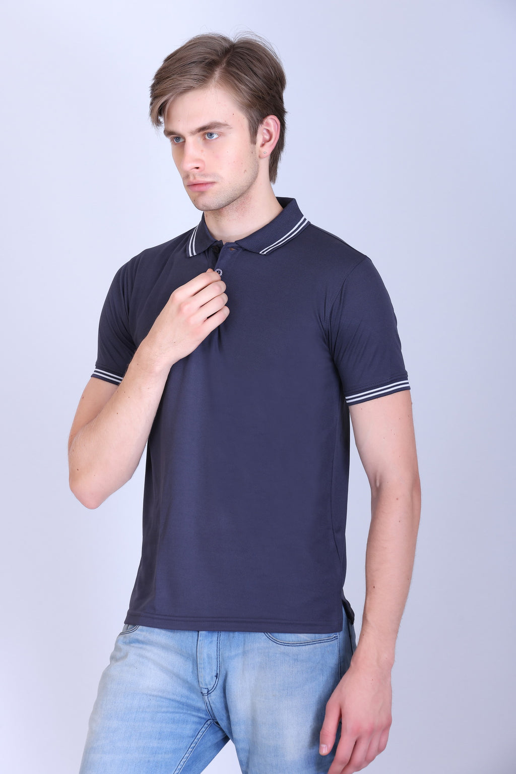 Sports Republic Acti Hy:Dry Dryfit Polo T-Shirt in Grey With White Tipping - 2