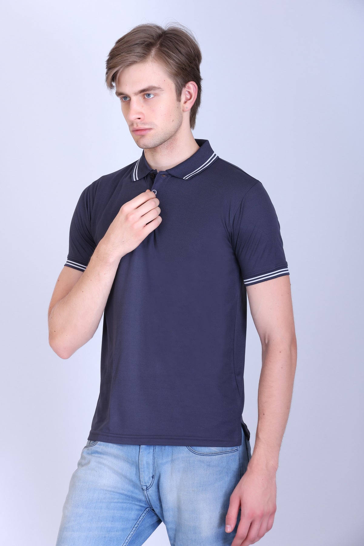 Sports Republic Acti Hy:Dry Dryfit Polo T-Shirt in Grey With White Tipping - 2