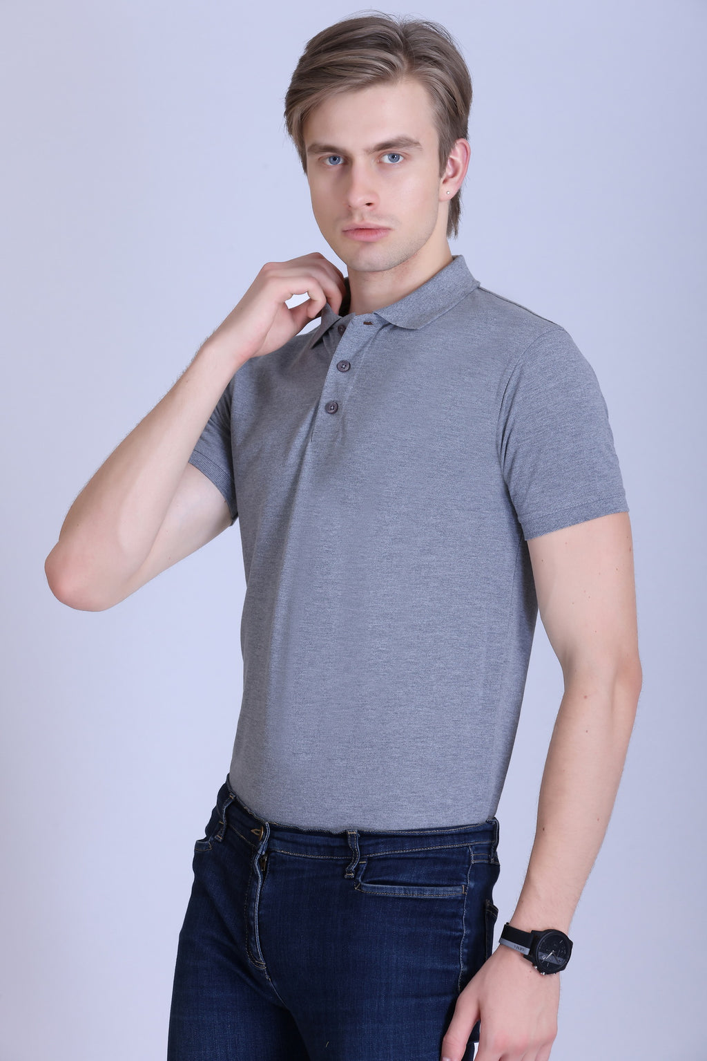 PIKMEE Fastees Polo T-Shirt in Grey Melange - image 3