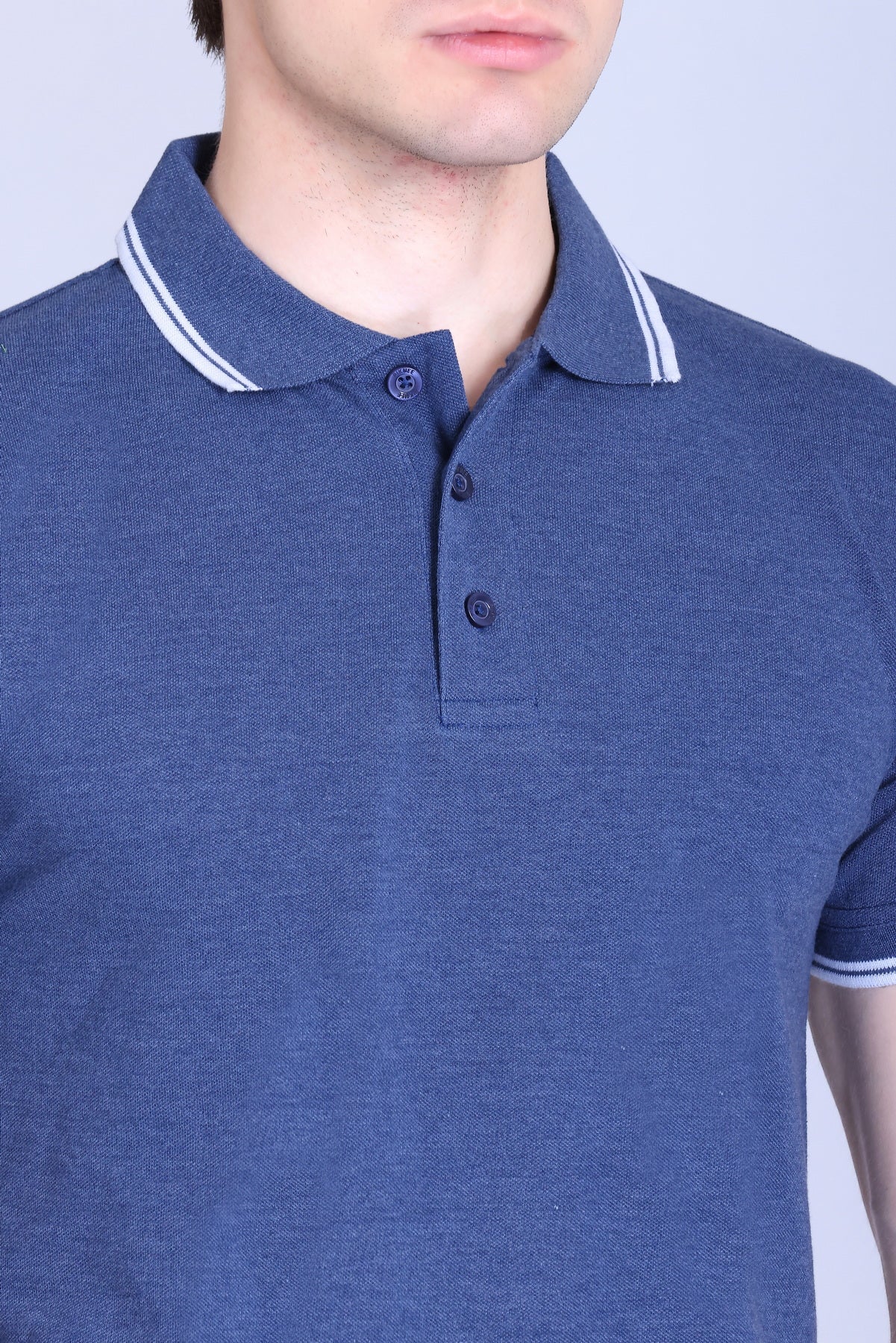 PIKMEE Tipline Polo T-Shirt in Denim with White Tipping - image 4