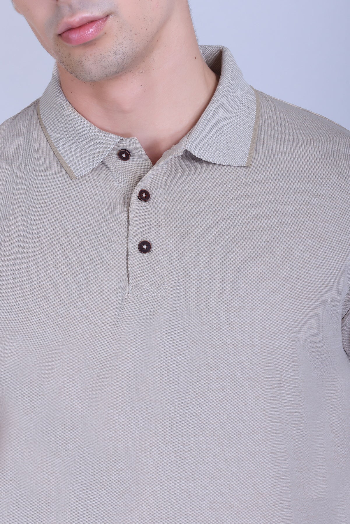 WINBARG Bird Eye Polo T-Shirt in Tan Melange - image 4