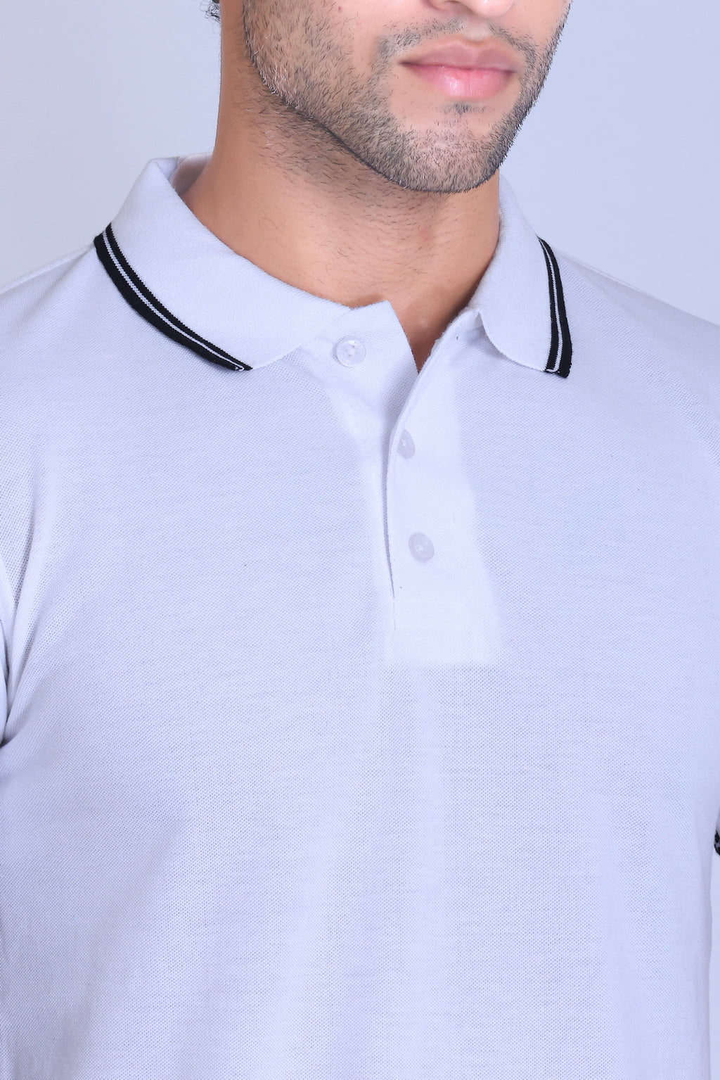 PIKMEE Tipline Polo T-Shirt in White with Black Tipping - image 4