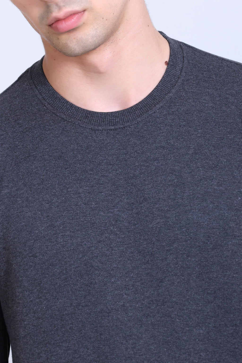 Pikmee Zero Degree Men's Crew Neck Cotton Fleece Sweatshirt - Charcoal Grey