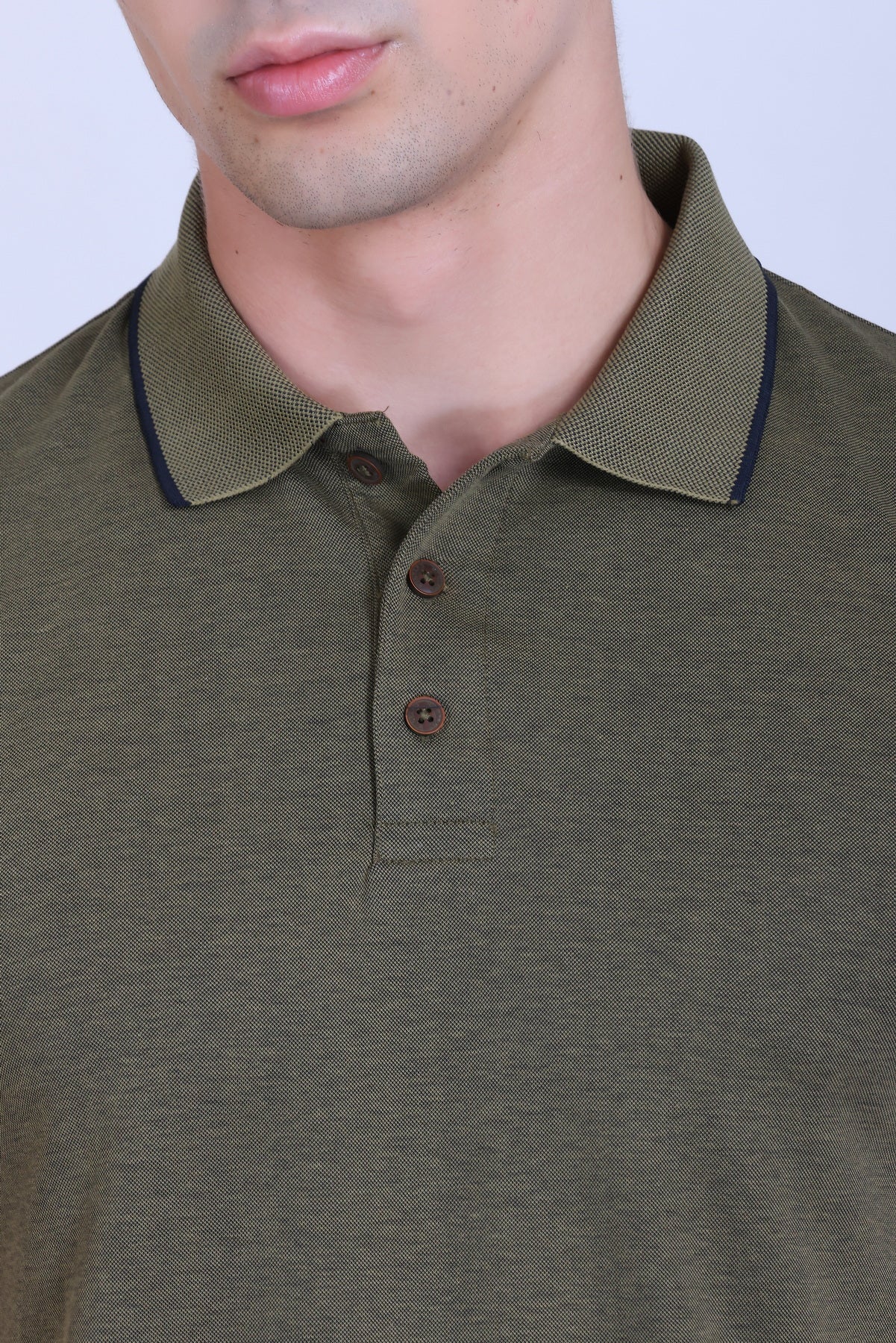 WINBARG Bird Eye Polo T-Shirt in Olive Melange - image 4