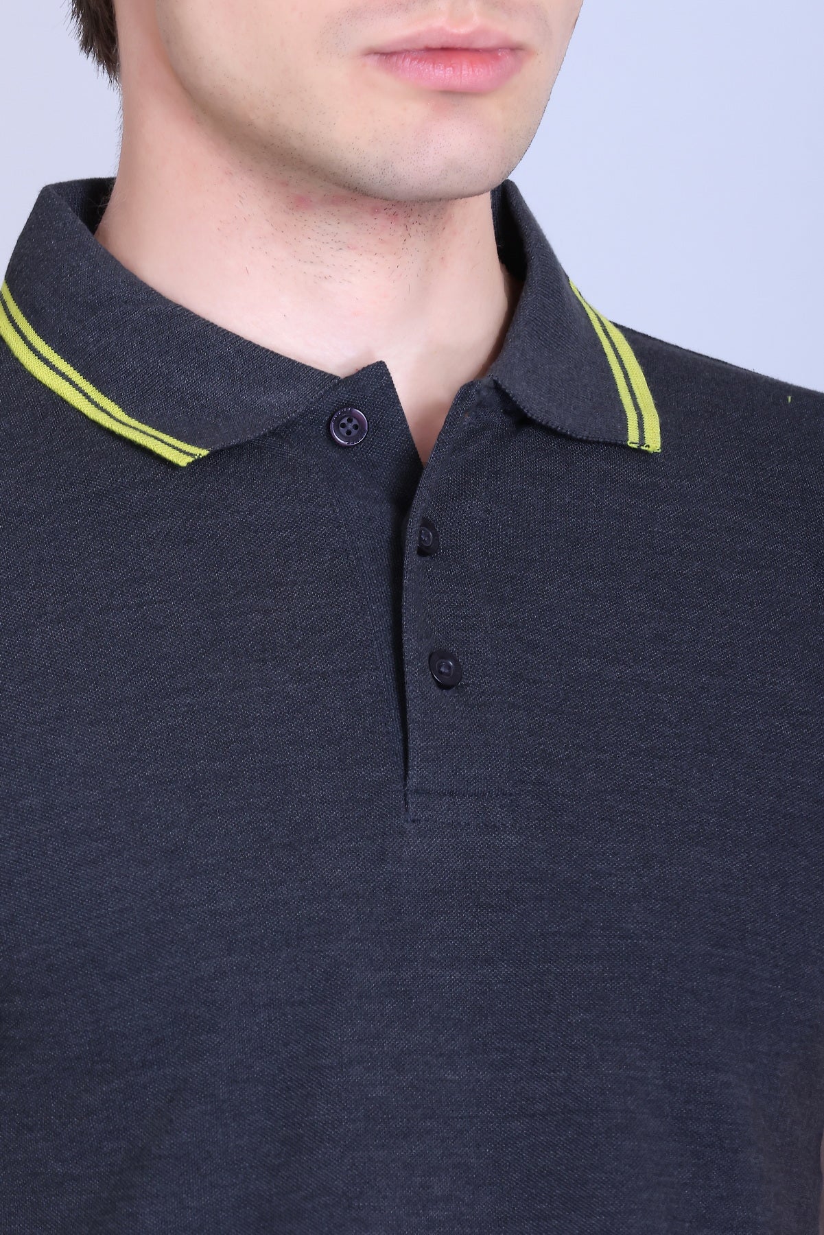 PIKMEE Tipline Polo T-Shirt in Charcoal Grey with Yellow Tipping - image 4
