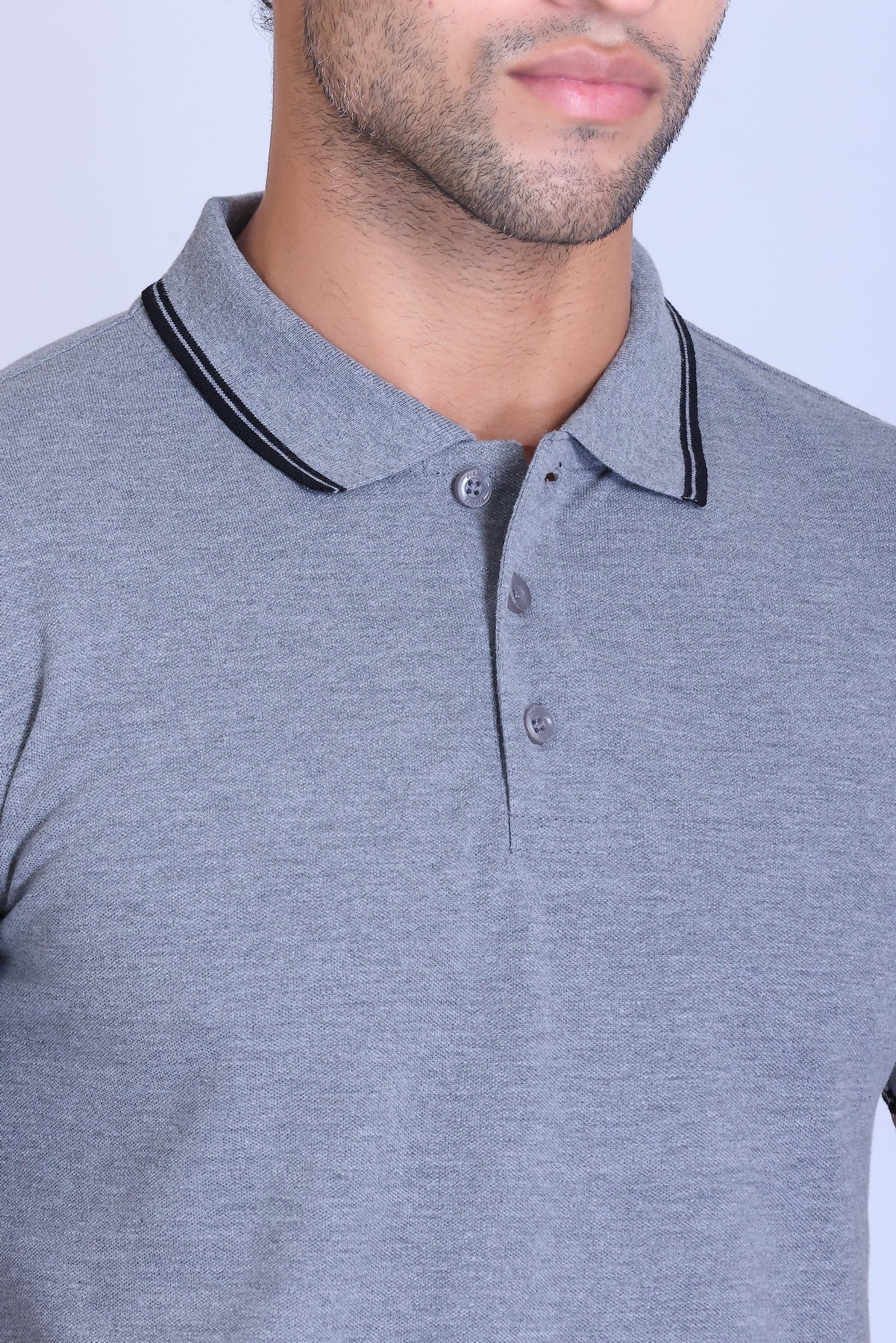 PIKMEE Tipline Polo T-Shirt in Grey Milange with Black Tipping - image 4
