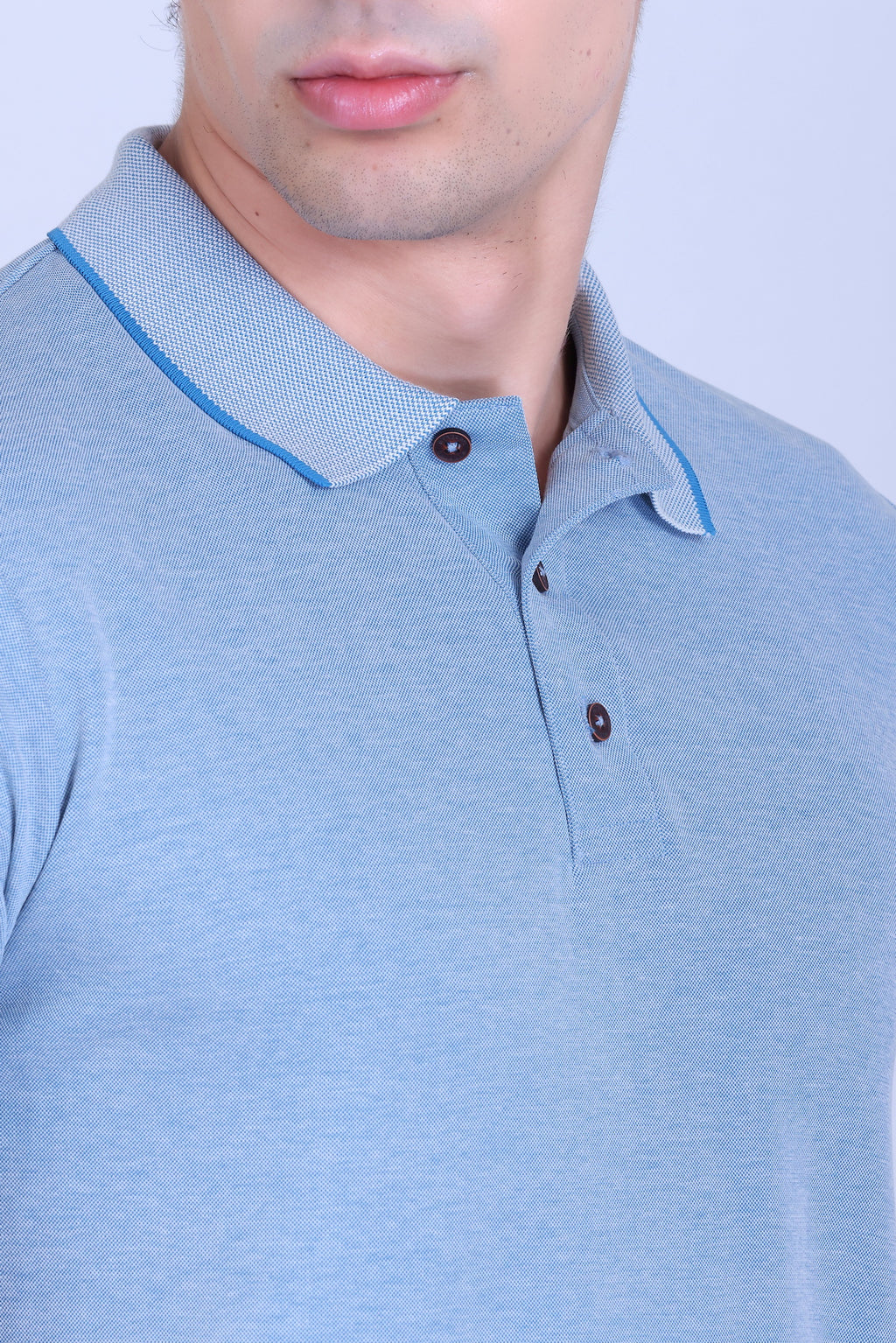 WINBARG Bird Eye Polo T-Shirt in Sky Melange - image 4