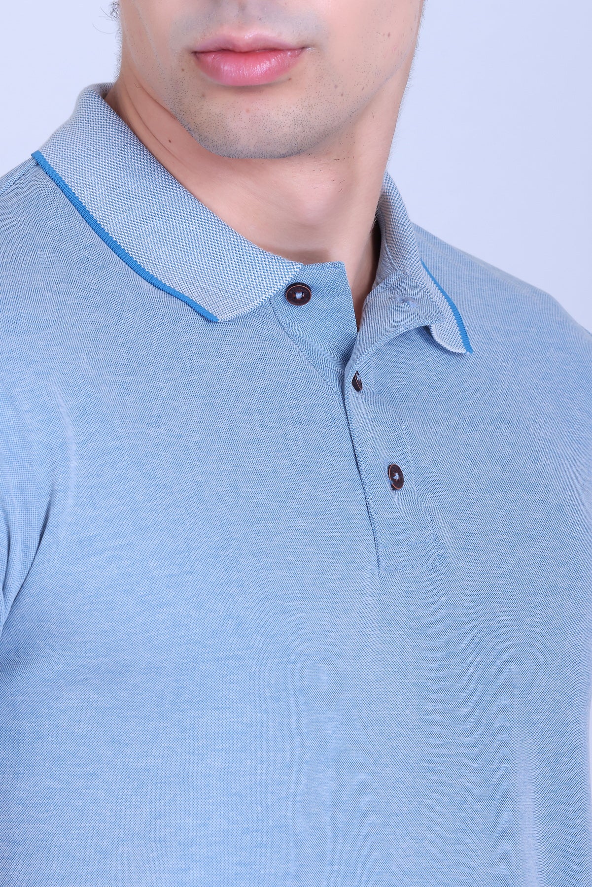 WINBARG Bird Eye Polo T-Shirt in Sky Melange - image 4