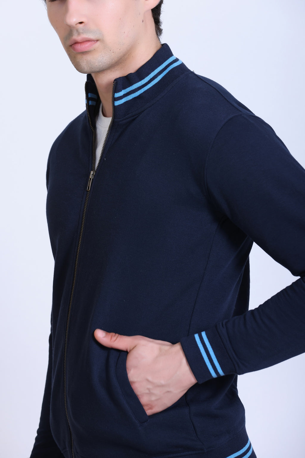 Pikmee Zero Degree Men's Turtle Neck Sweatshirt - Navy Blue With Electric Blue