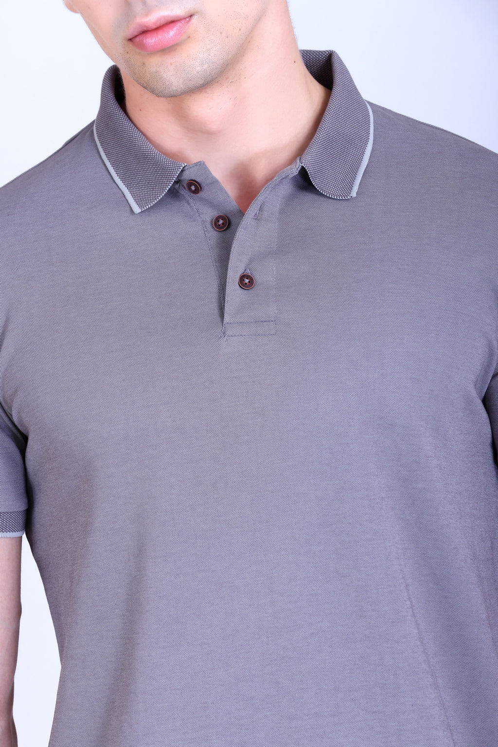 WINBARG Bird Eye Polo T-Shirt in Black Melange - image 4