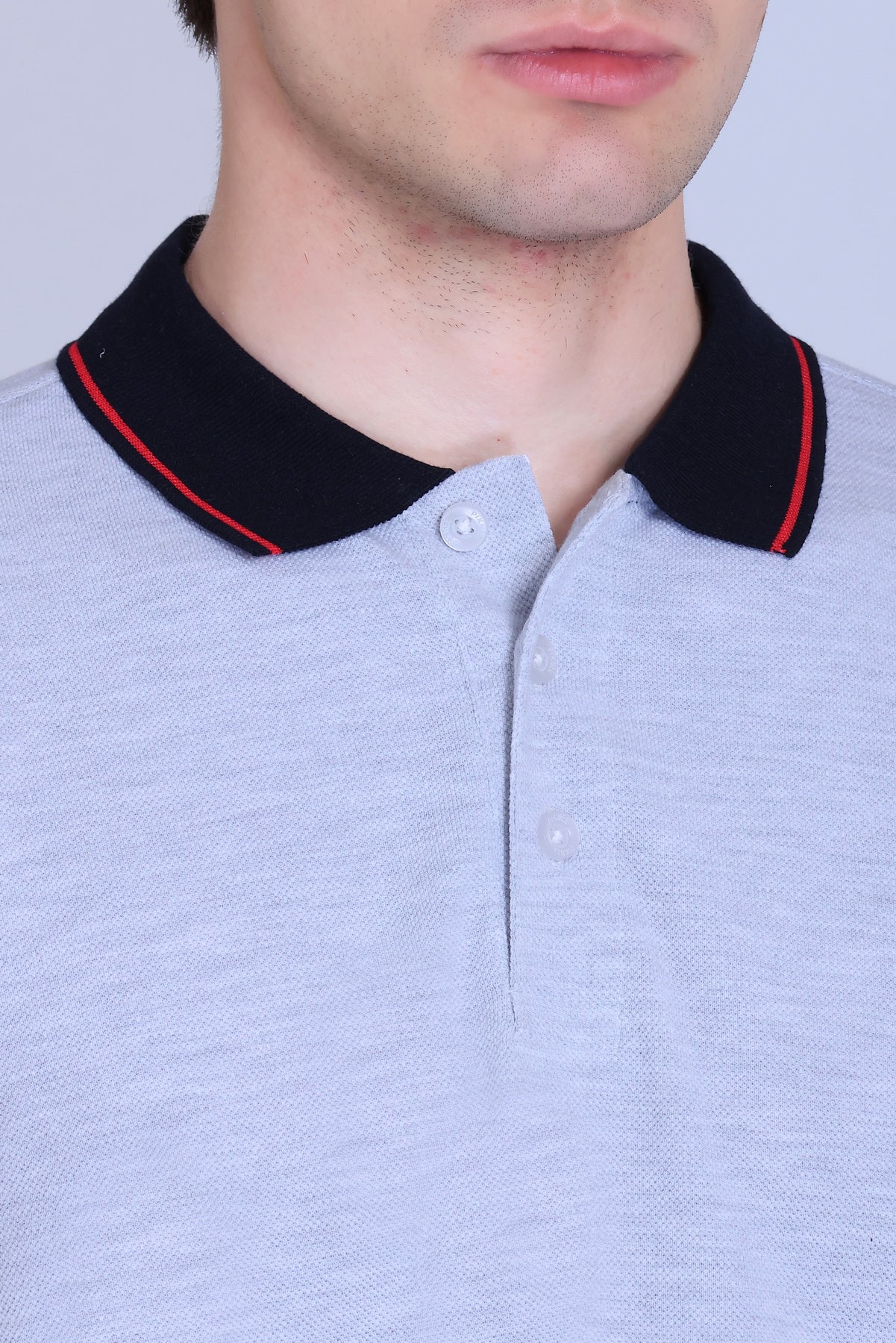 PIKMEE Highline Polo T-Shirt in White Melange with Red (Navy Collar) - image 4