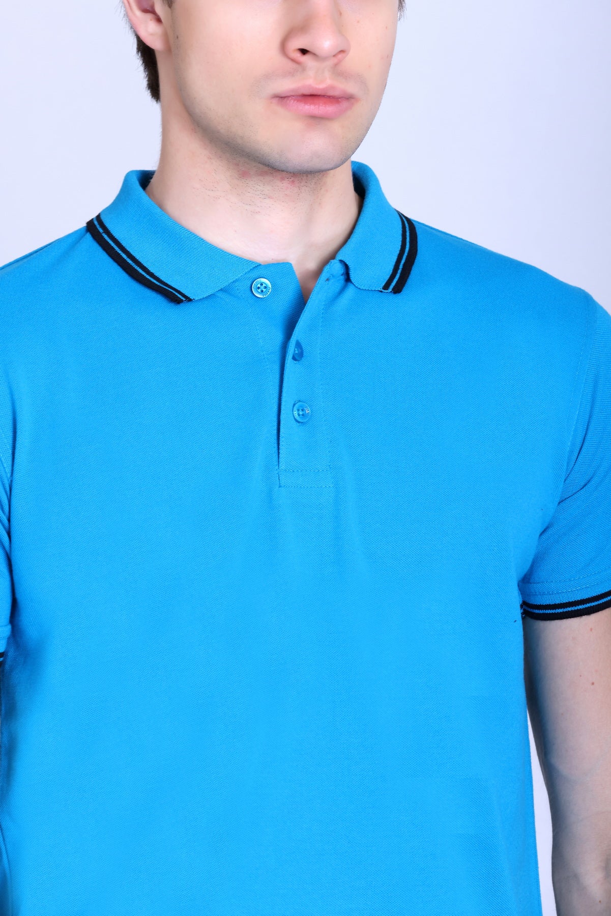 PIKMEE Tipline Polo T-Shirt in Aqua Blue with Black Tipping - image 4