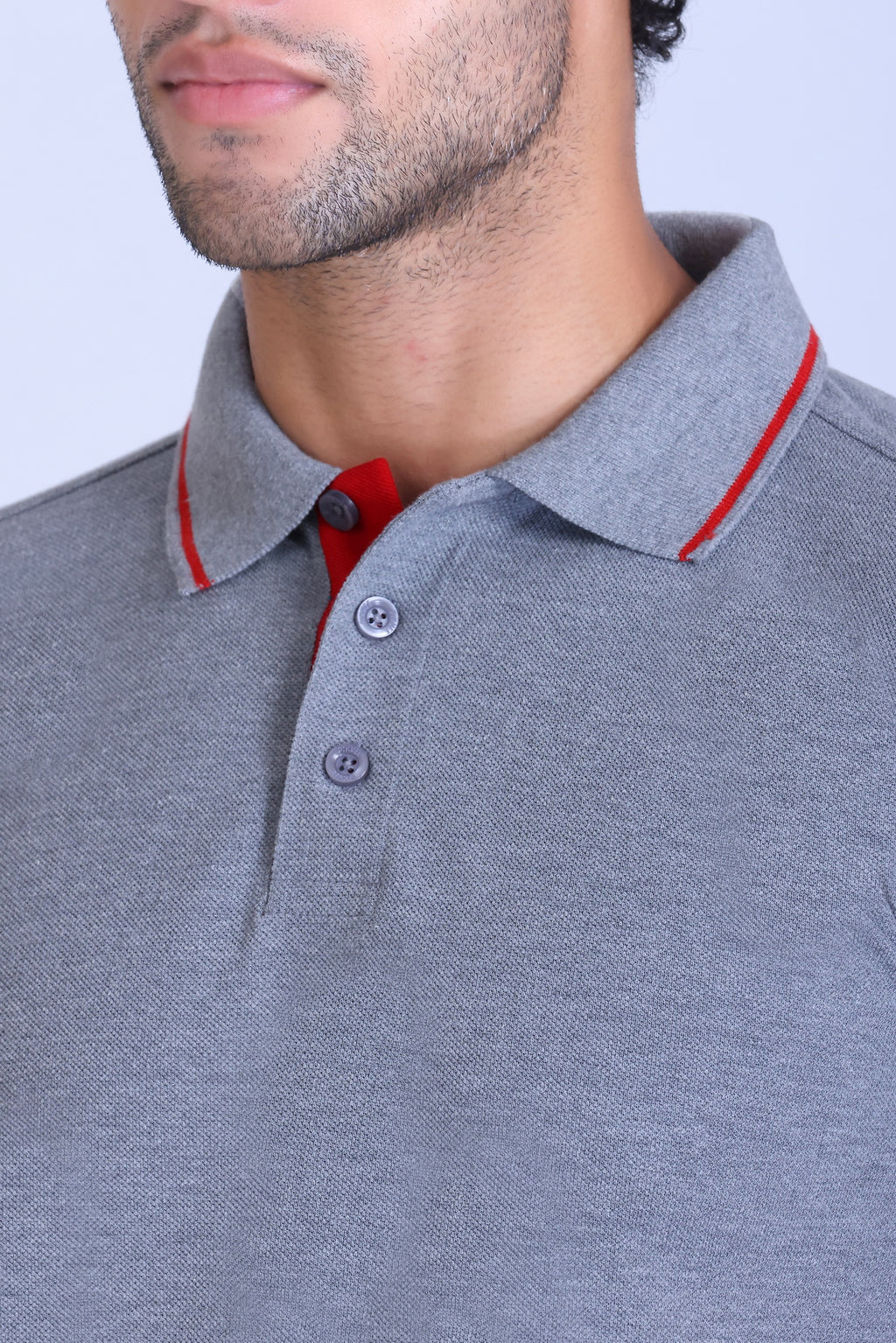 PIKMEE Highline Polo T-Shirt in Grey Melange with Red - image 4
