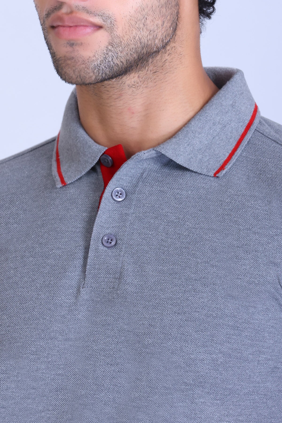PIKMEE Highline Polo T-Shirt in Grey Melange with Red - image 4