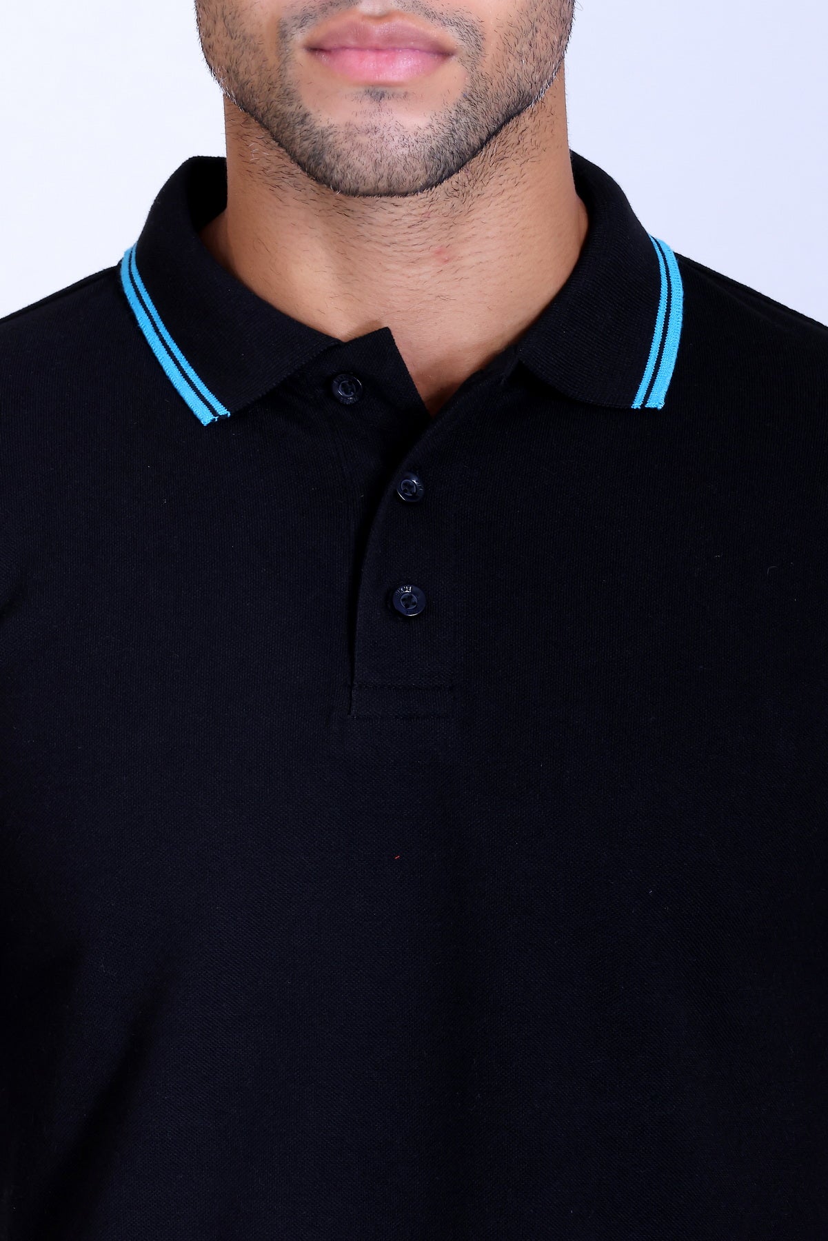 PIKMEE Tipline Polo T-Shirt in Black with Turquoise Blue Tipping - image 4