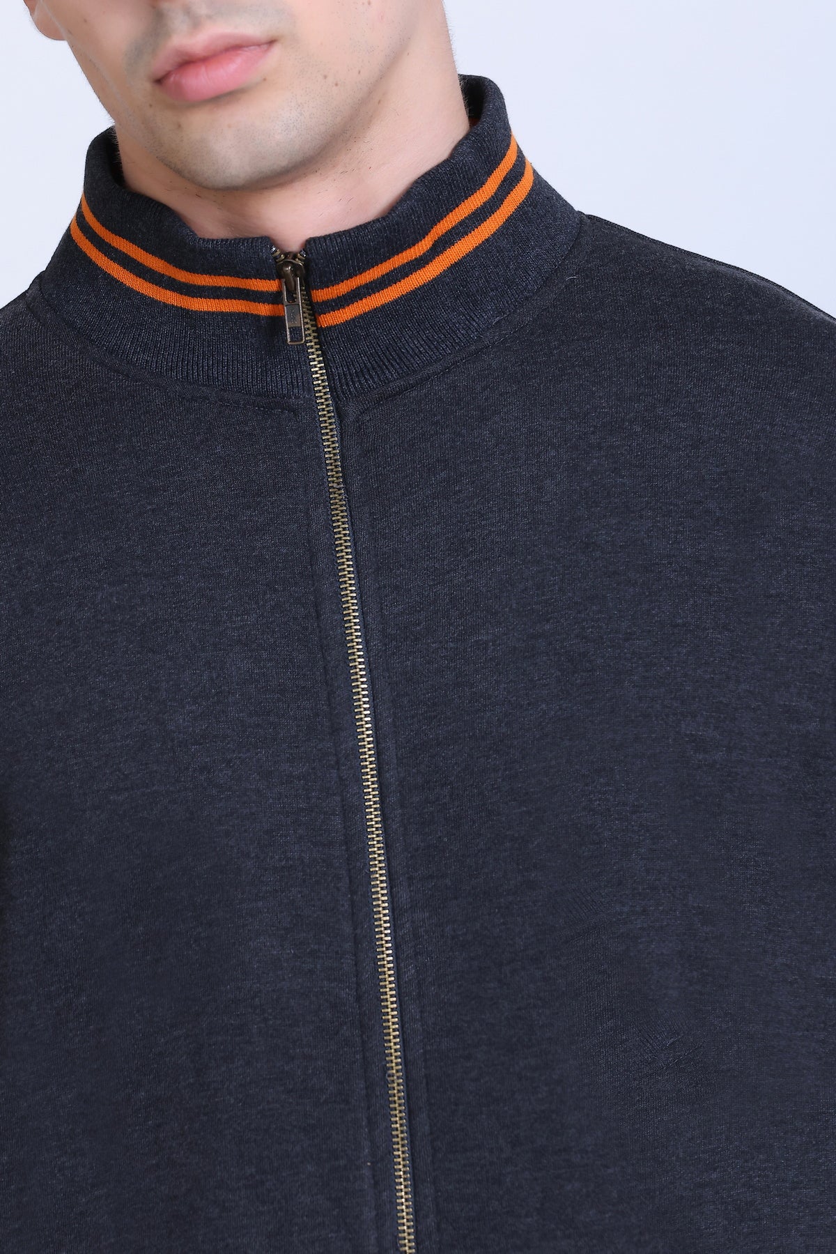 Pikmee Zero Degree Men's Turtle Neck Sweatshirt - Charcoal With Orange
