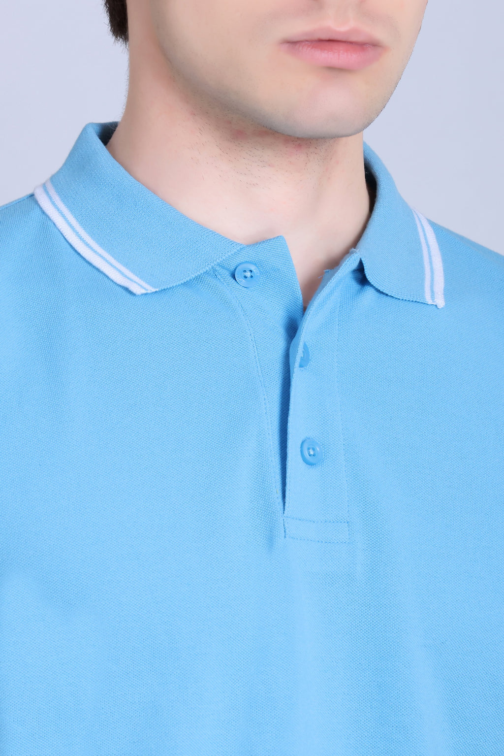 PIKMEE Tipline Polo T-Shirt in Sky Blue with White Tipping - image 4