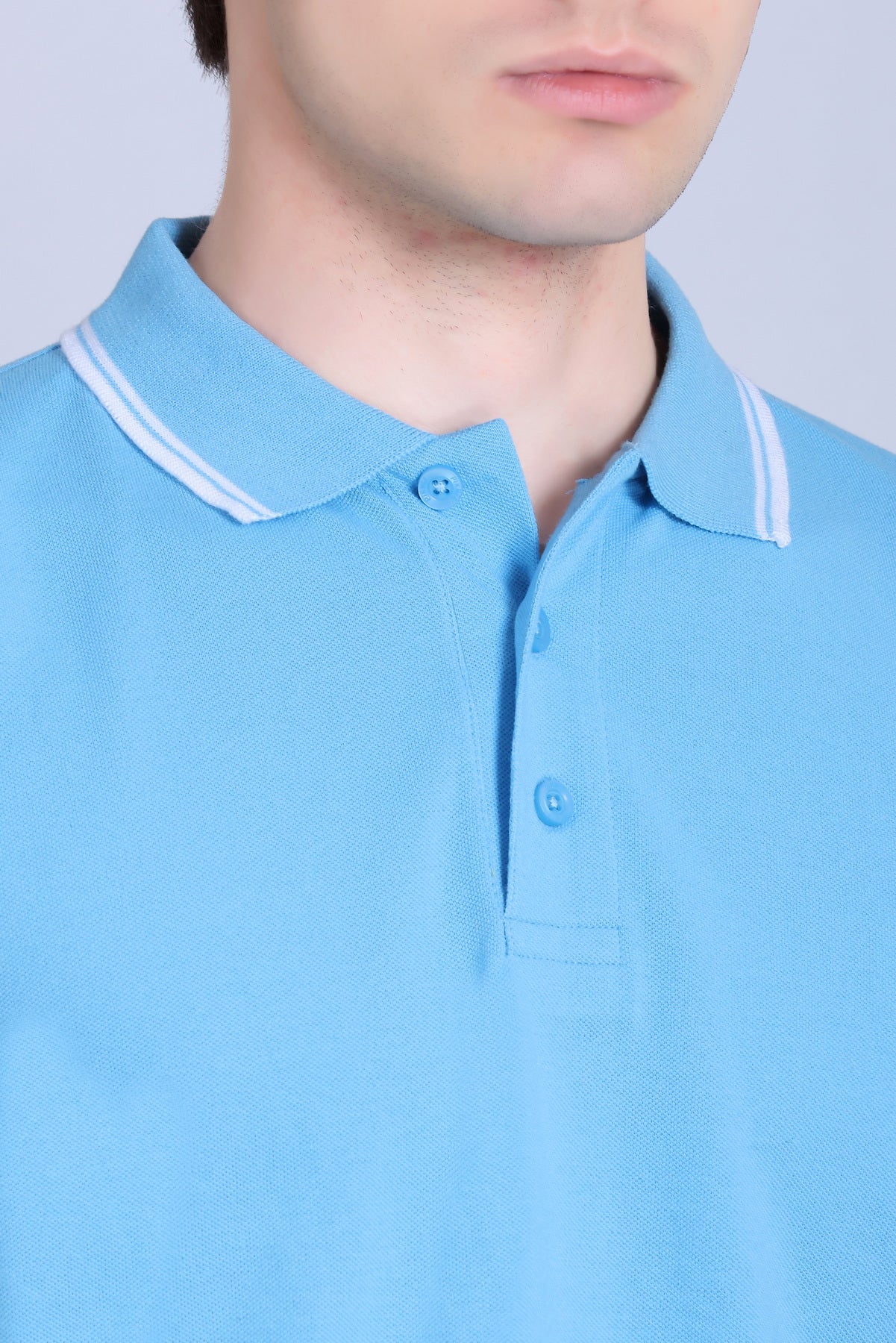 PIKMEE Tipline Polo T-Shirt in Sky Blue with White Tipping - image 4